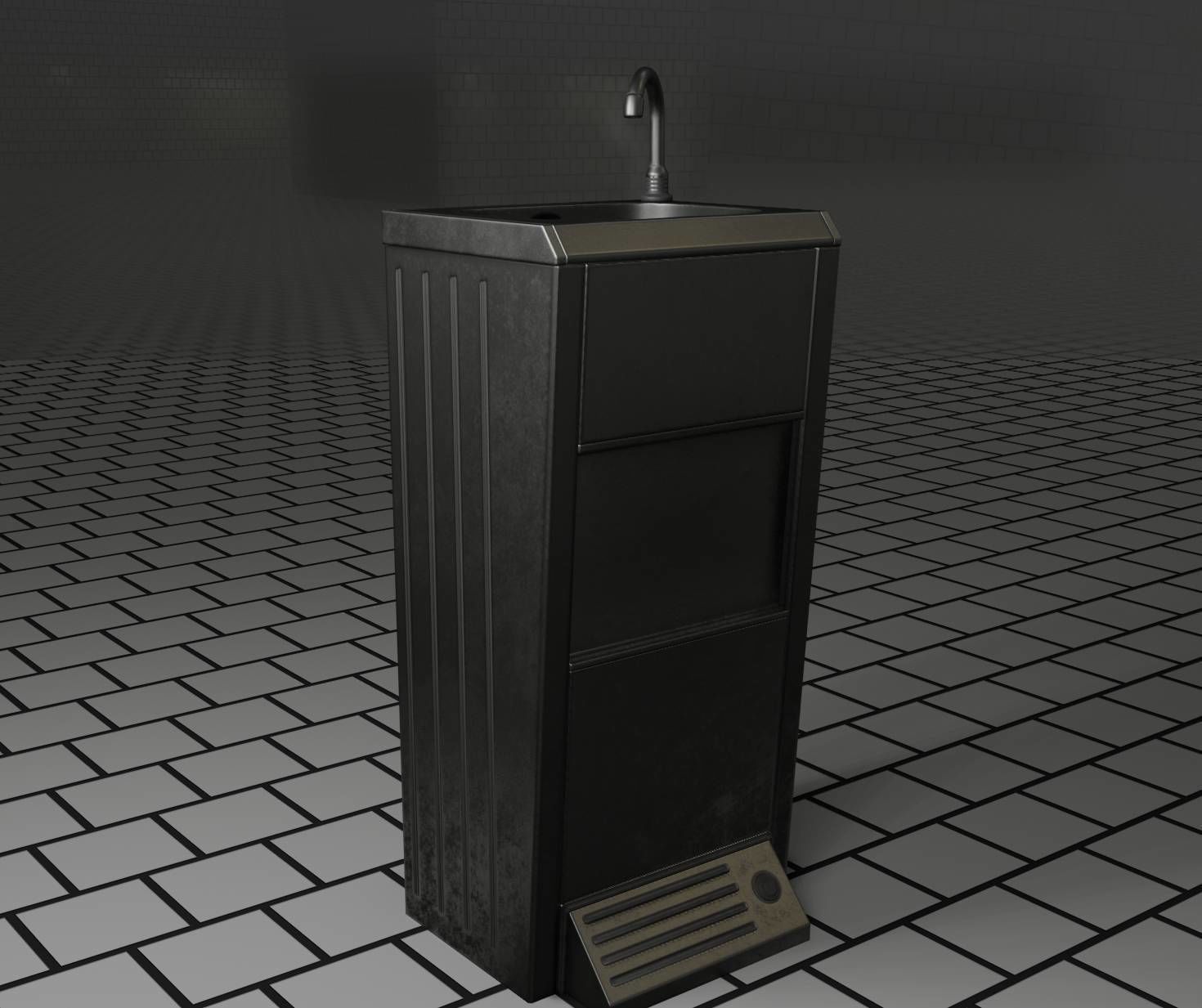 Low-Poly and PBR-Textured Public Metal Sink - 17 - Low-poly 3D model_76