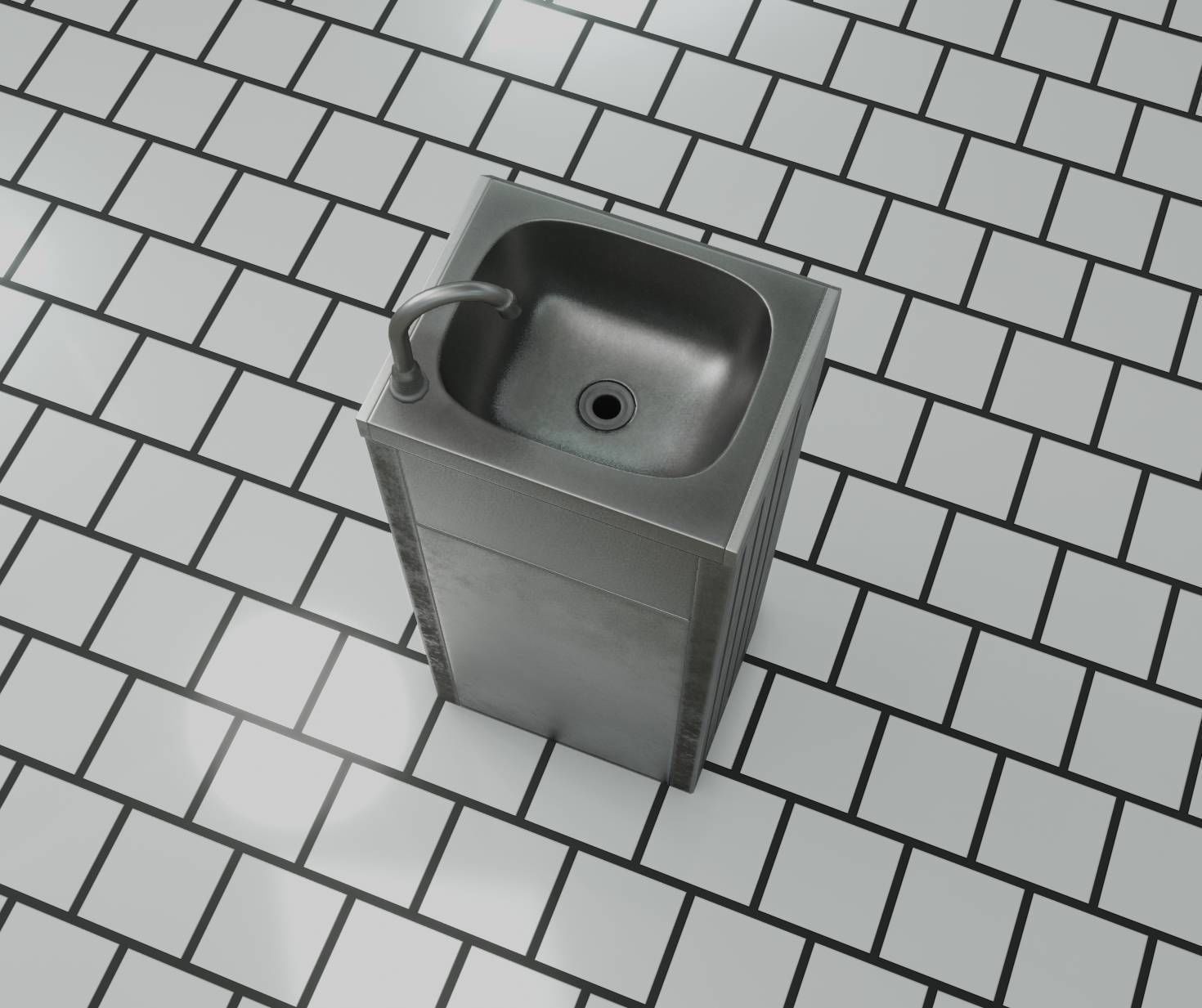 Low-Poly and PBR-Textured Public Metal Sink - 17 - Low-poly 3D model_33
