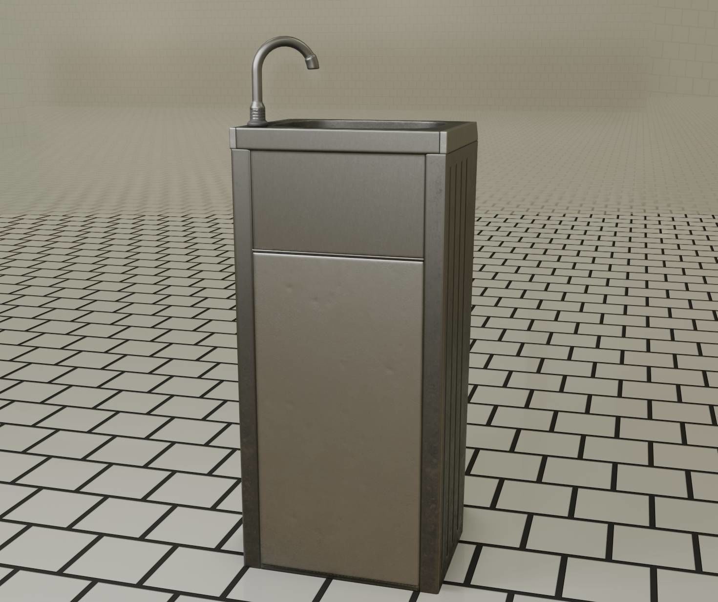 Low-Poly and PBR-Textured Public Metal Sink - 17 - Low-poly 3D model_90
