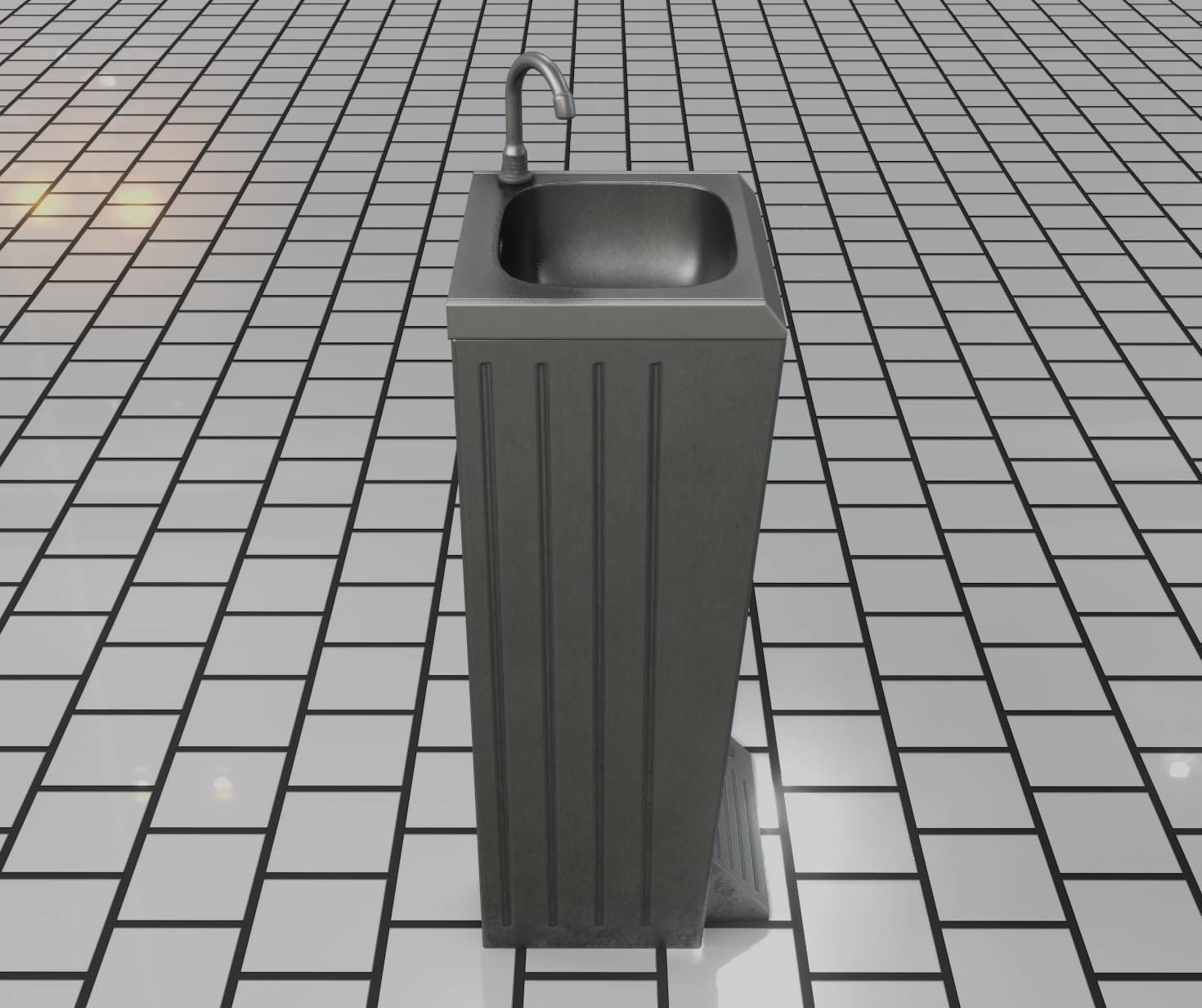 Low-Poly and PBR-Textured Public Metal Sink - 17 - Low-poly 3D model_6
