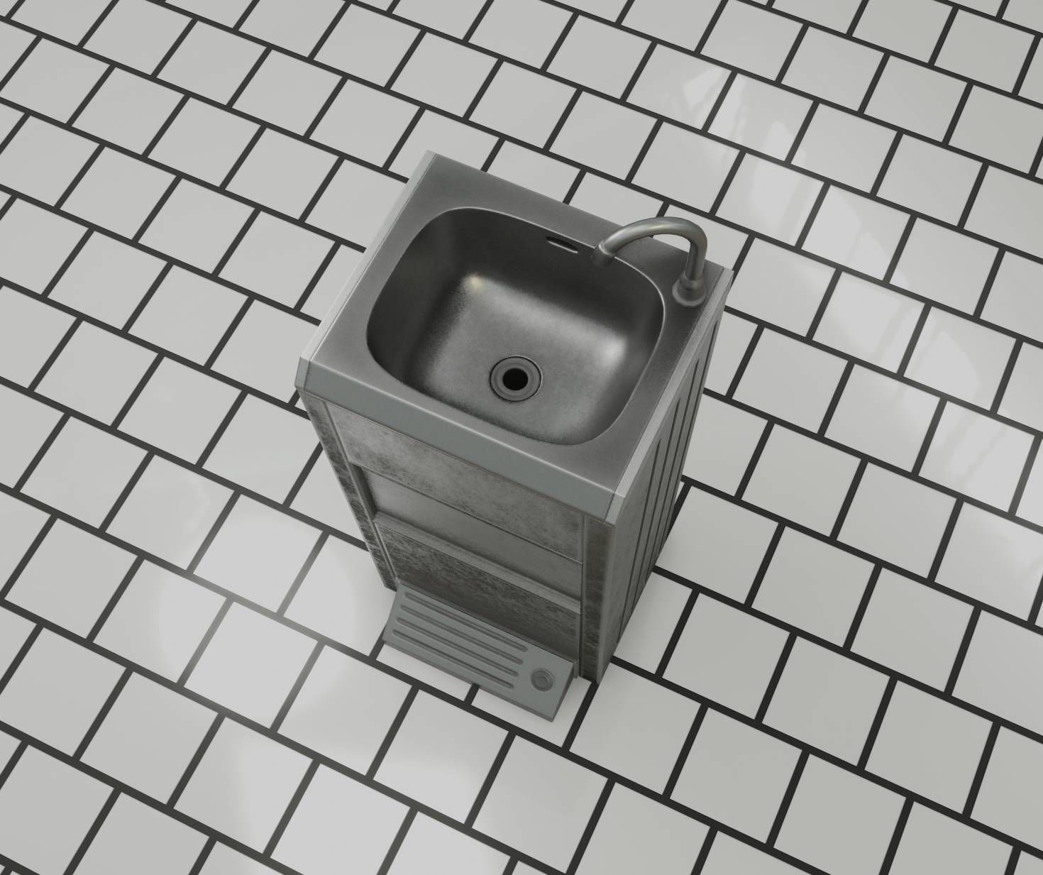 Low-Poly and PBR-Textured Public Metal Sink - 17 - Low-poly 3D model_15