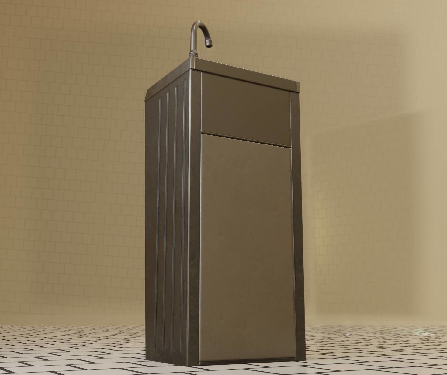 Low-Poly and PBR-Textured Public Metal Sink - 17 - Low-poly 3D model_94