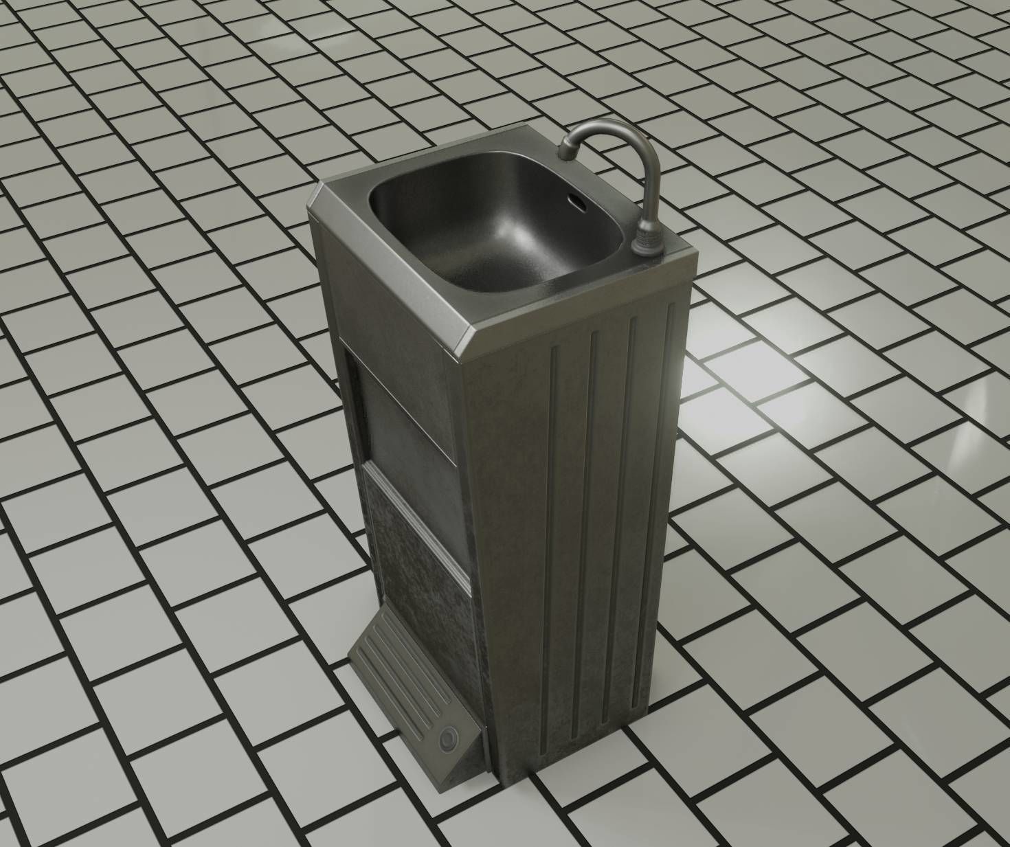 Low-Poly and PBR-Textured Public Metal Sink - 17 - Low-poly 3D model_43