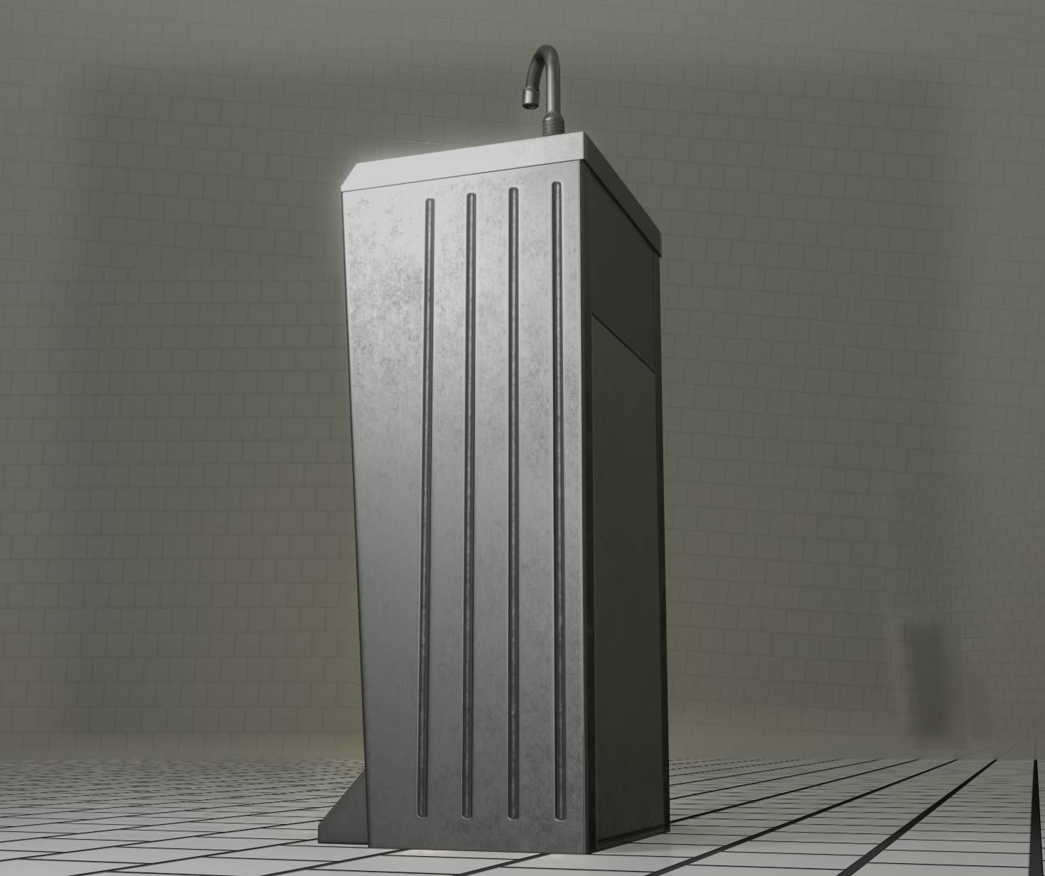 Low-Poly and PBR-Textured Public Metal Sink - 17 - Low-poly 3D model_4