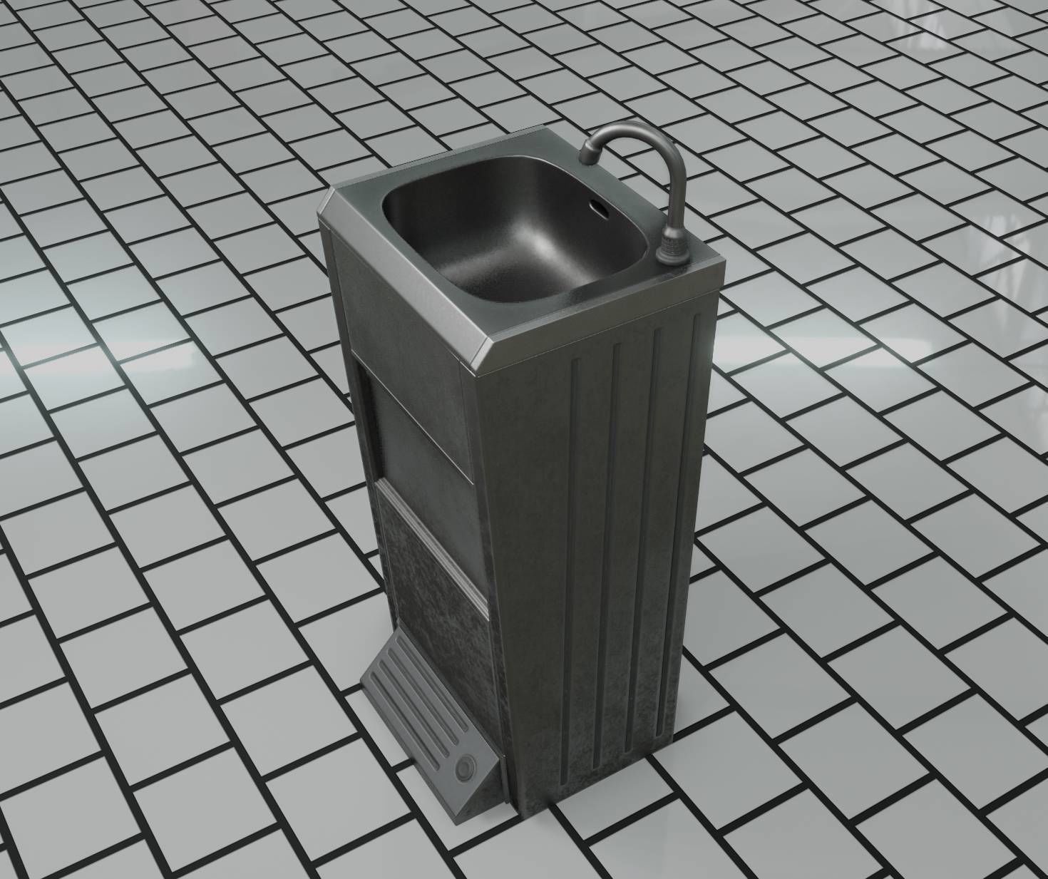 Low-Poly and PBR-Textured Public Metal Sink - 17 - Low-poly 3D model_1