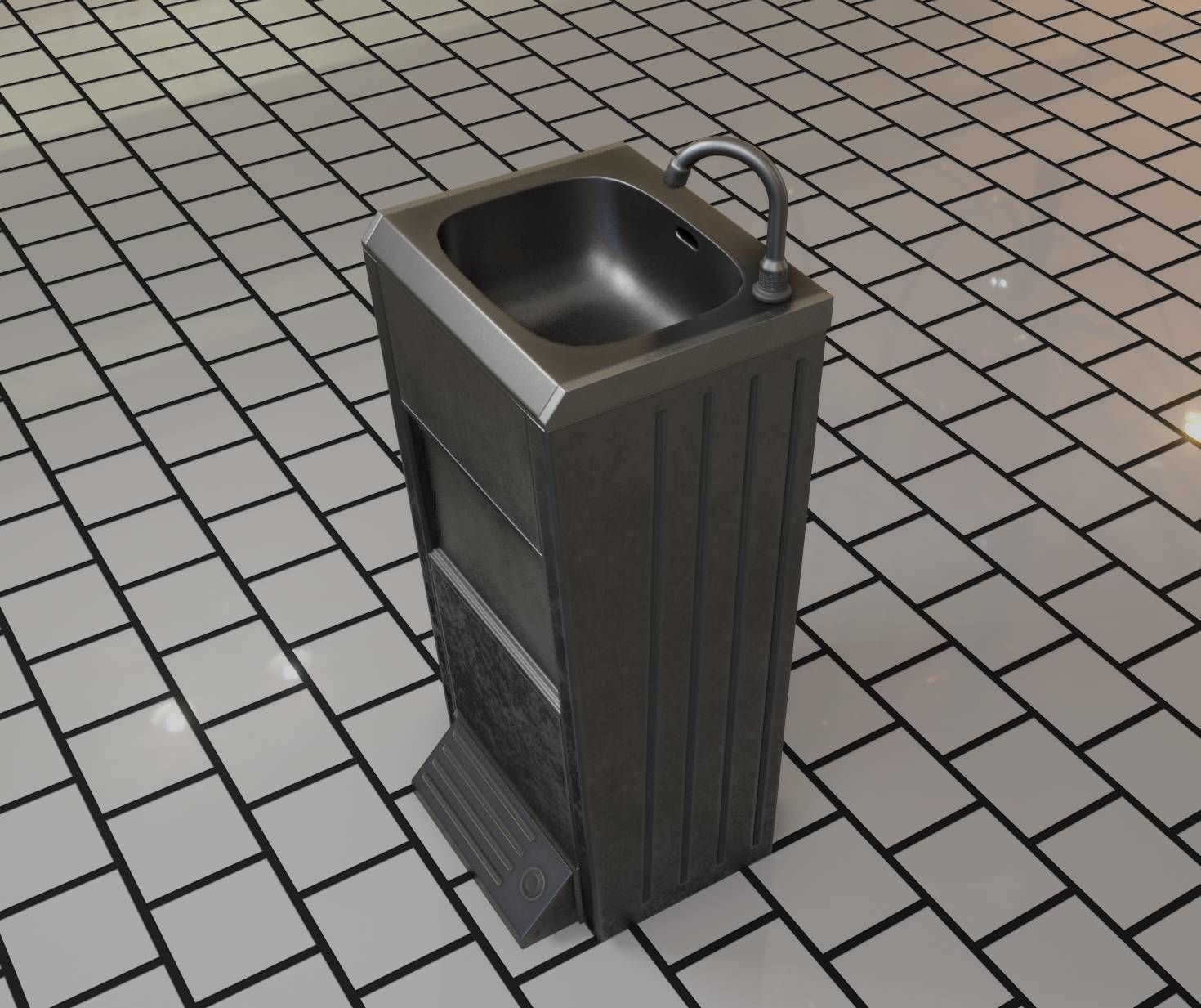 Low-Poly and PBR-Textured Public Metal Sink - 17 - Low-poly 3D model_85
