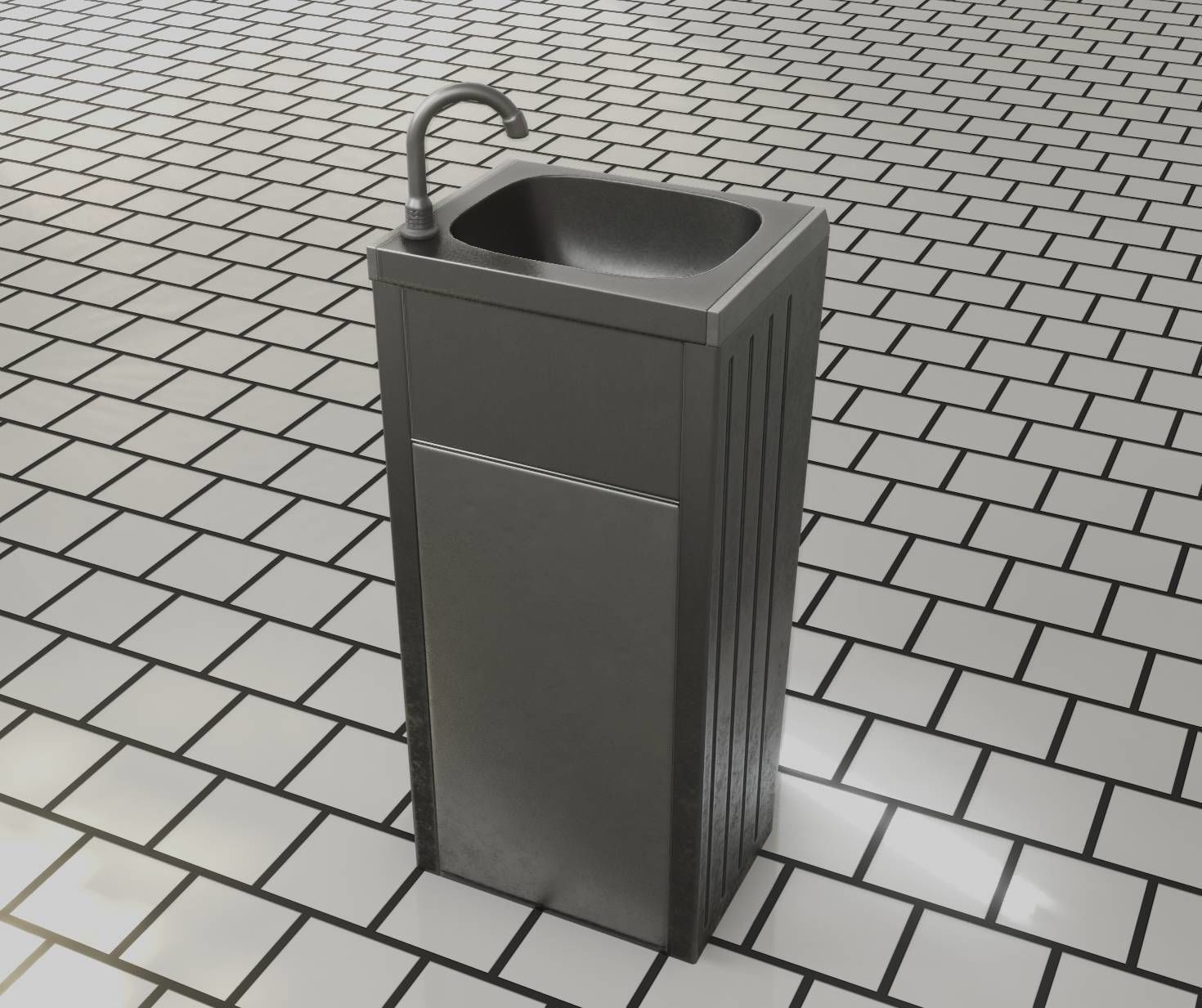 Low-Poly and PBR-Textured Public Metal Sink - 17 - Low-poly 3D model_20