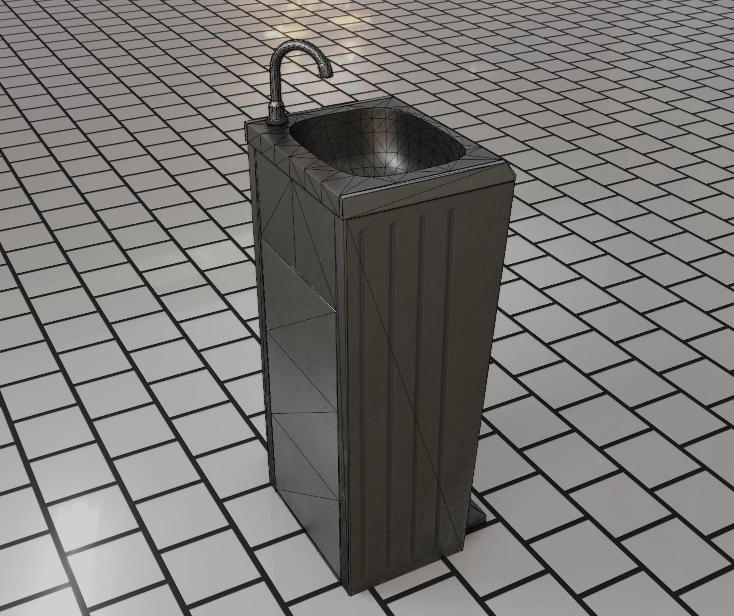Low-Poly and PBR-Textured Public Metal Sink - 17 - Low-poly 3D model_11