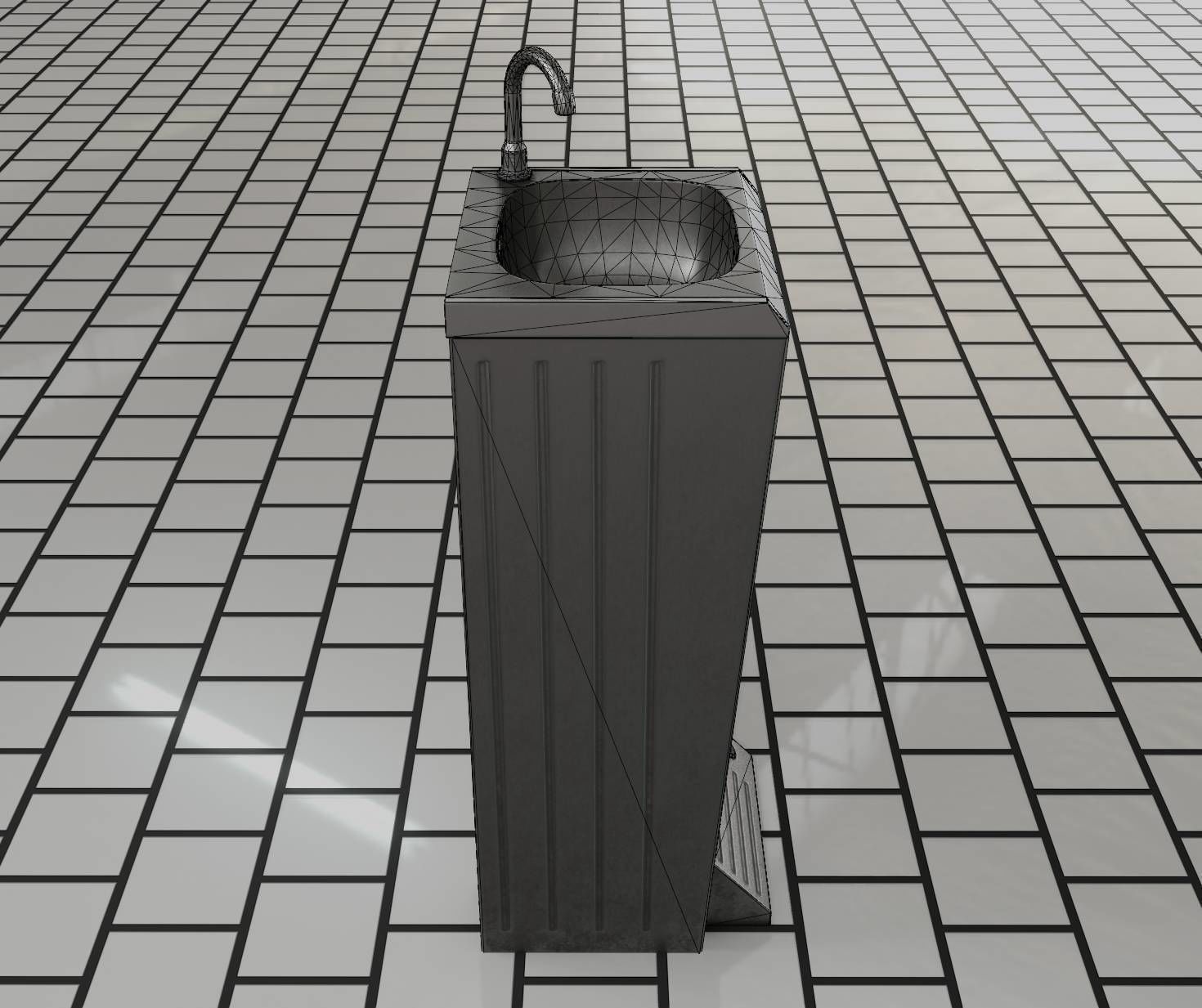 Low-Poly and PBR-Textured Public Metal Sink - 17 - Low-poly 3D model_18
