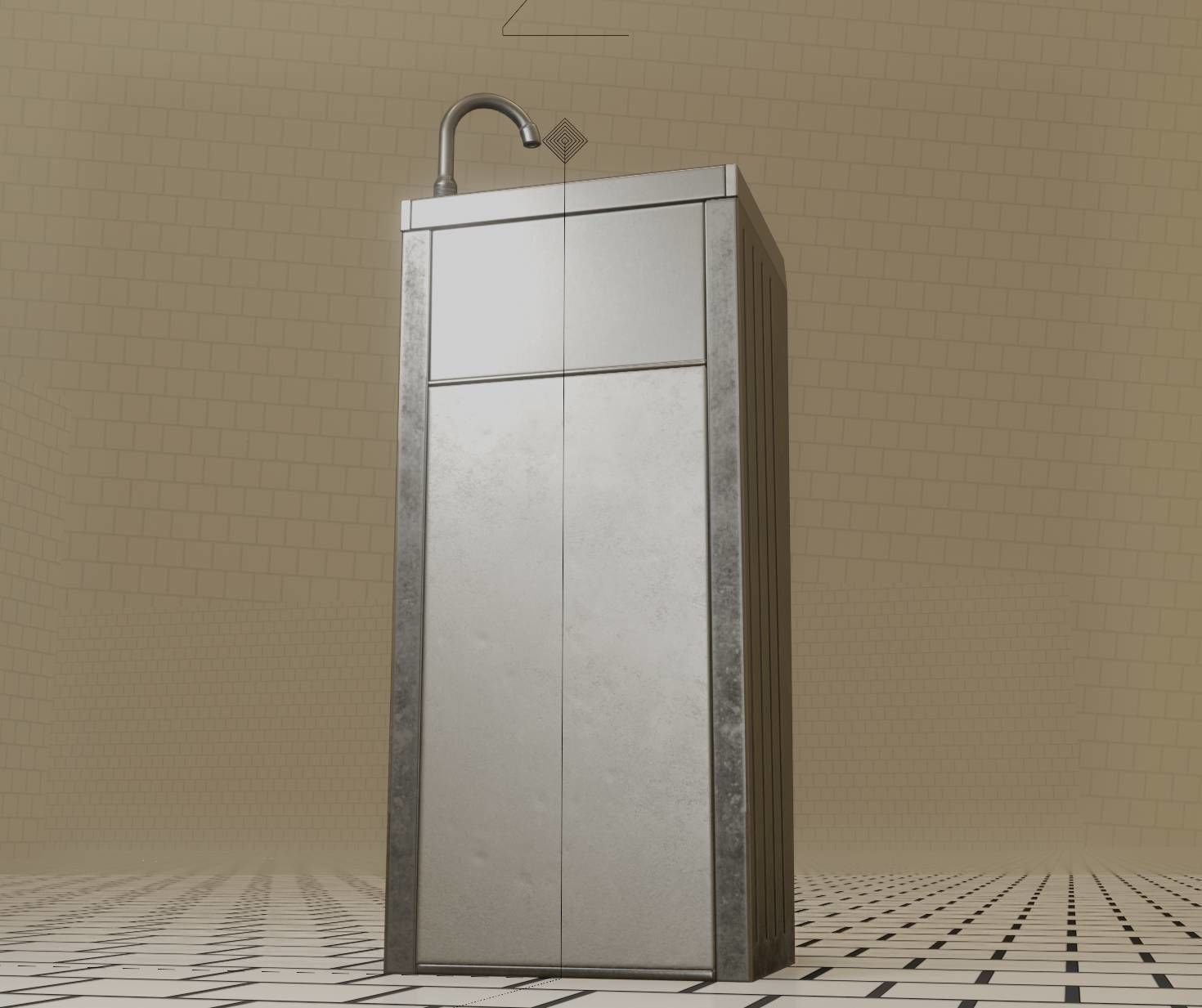 Low-Poly and PBR-Textured Public Metal Sink - 17 - Low-poly 3D model_92