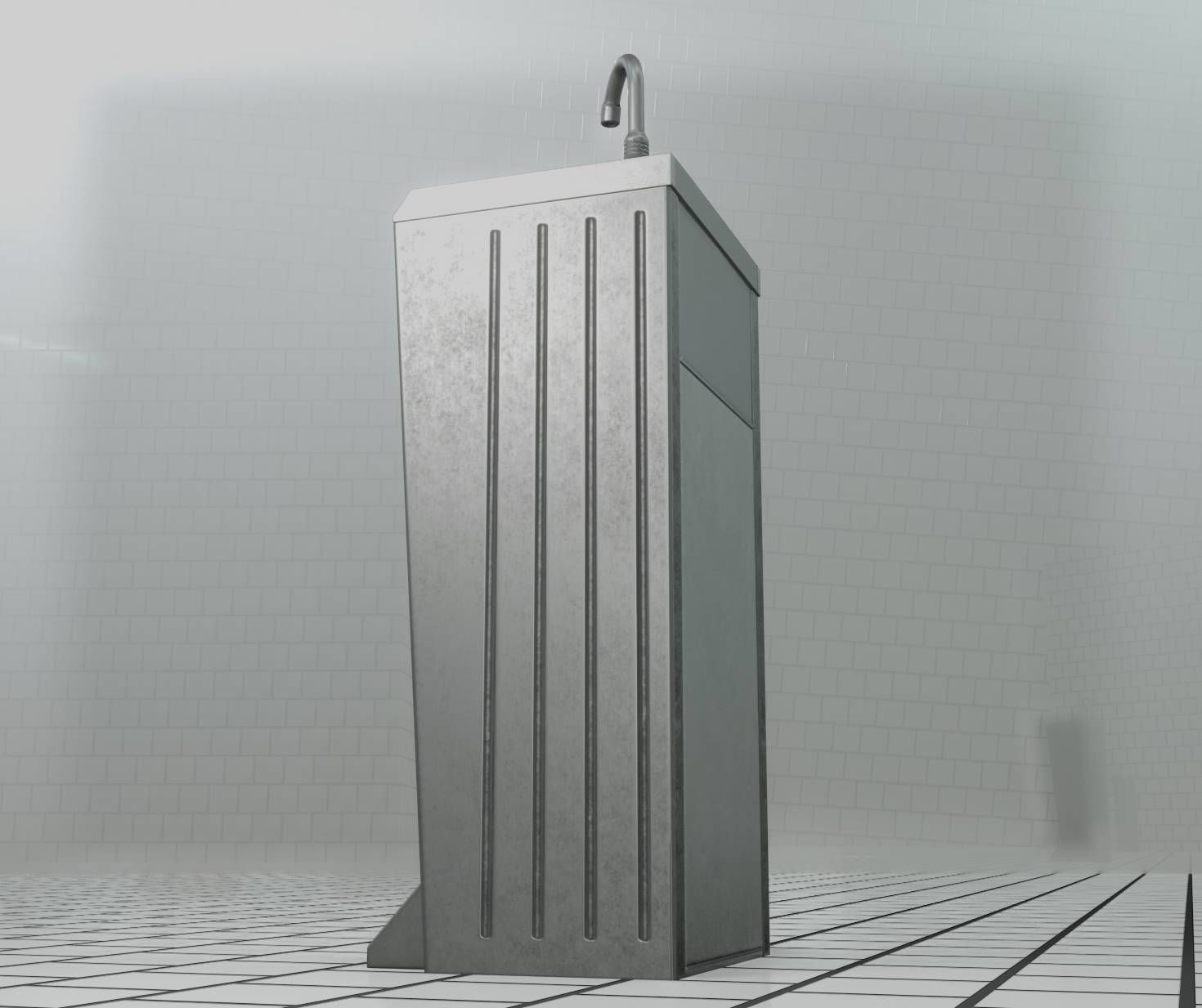 Low-Poly and PBR-Textured Public Metal Sink - 17 - Low-poly 3D model_52