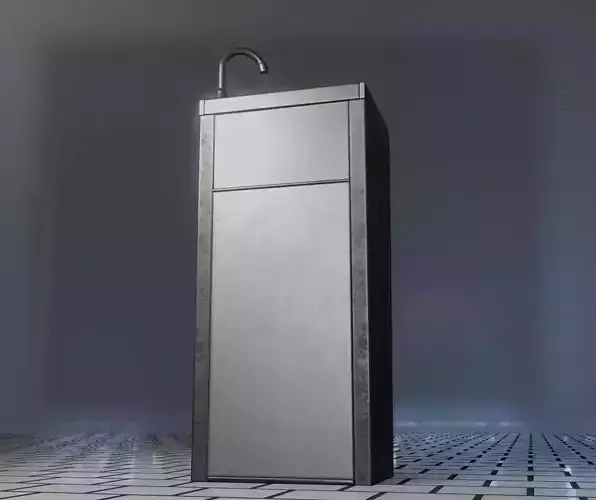 Low-Poly and PBR-Textured Public Metal Sink - 17 - Low-poly 3D model