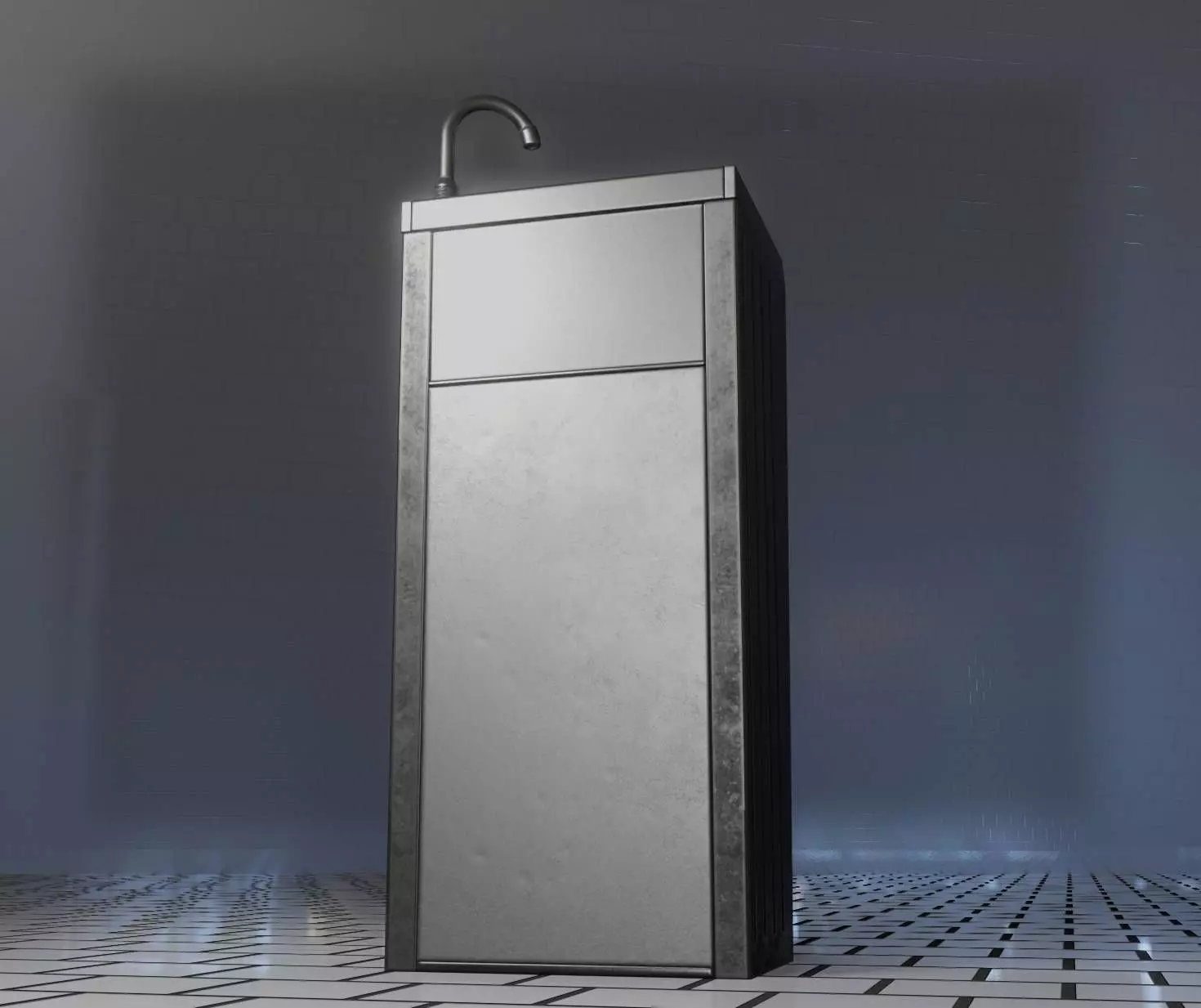 Low-Poly and PBR-Textured Public Metal Sink - 17 - Low-poly 3D model_0