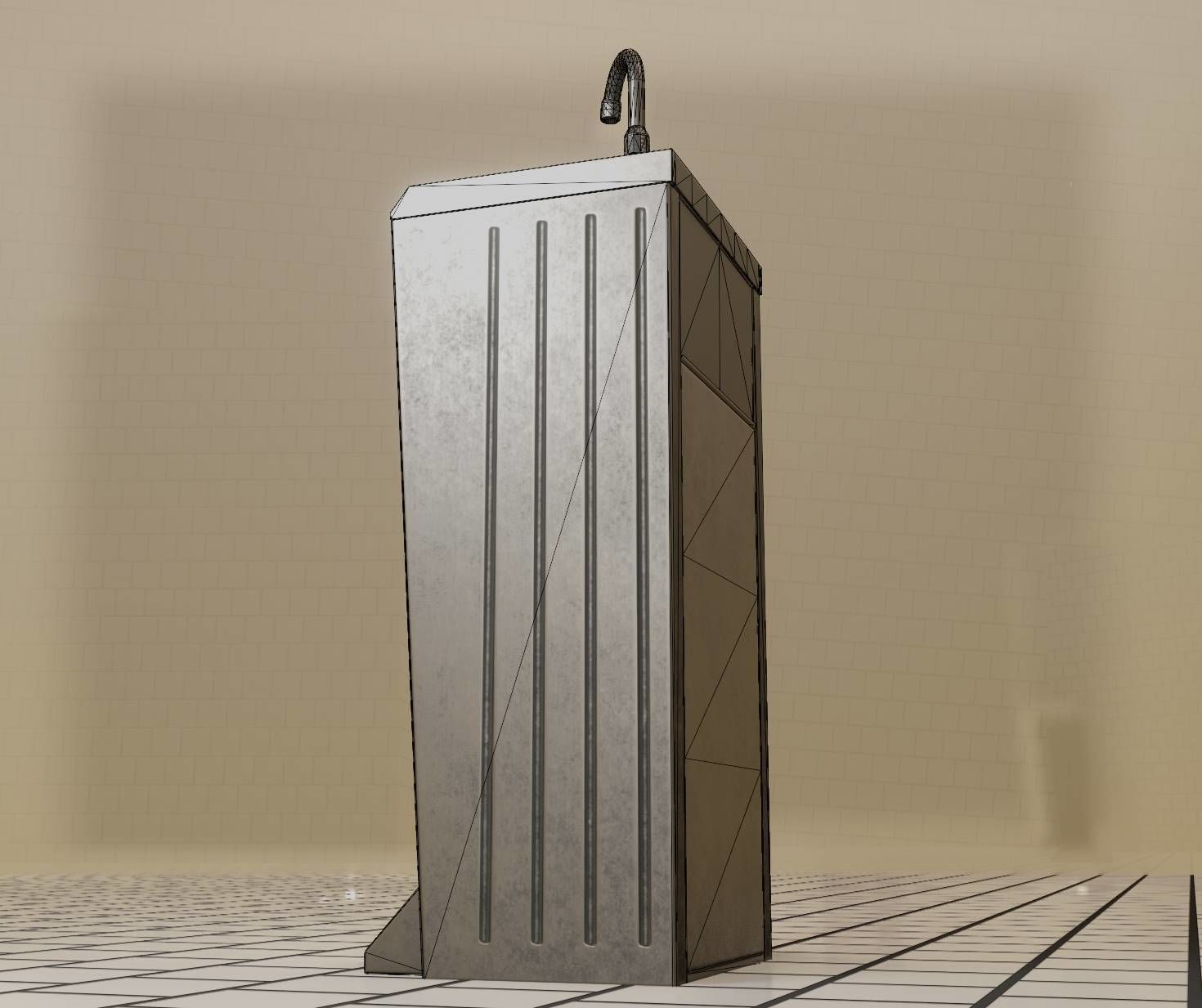 Low-Poly and PBR-Textured Public Metal Sink - 17 - Low-poly 3D model_95