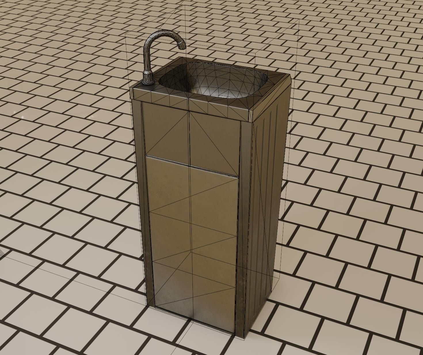 Low-Poly and PBR-Textured Public Metal Sink - 17 - Low-poly 3D model_68