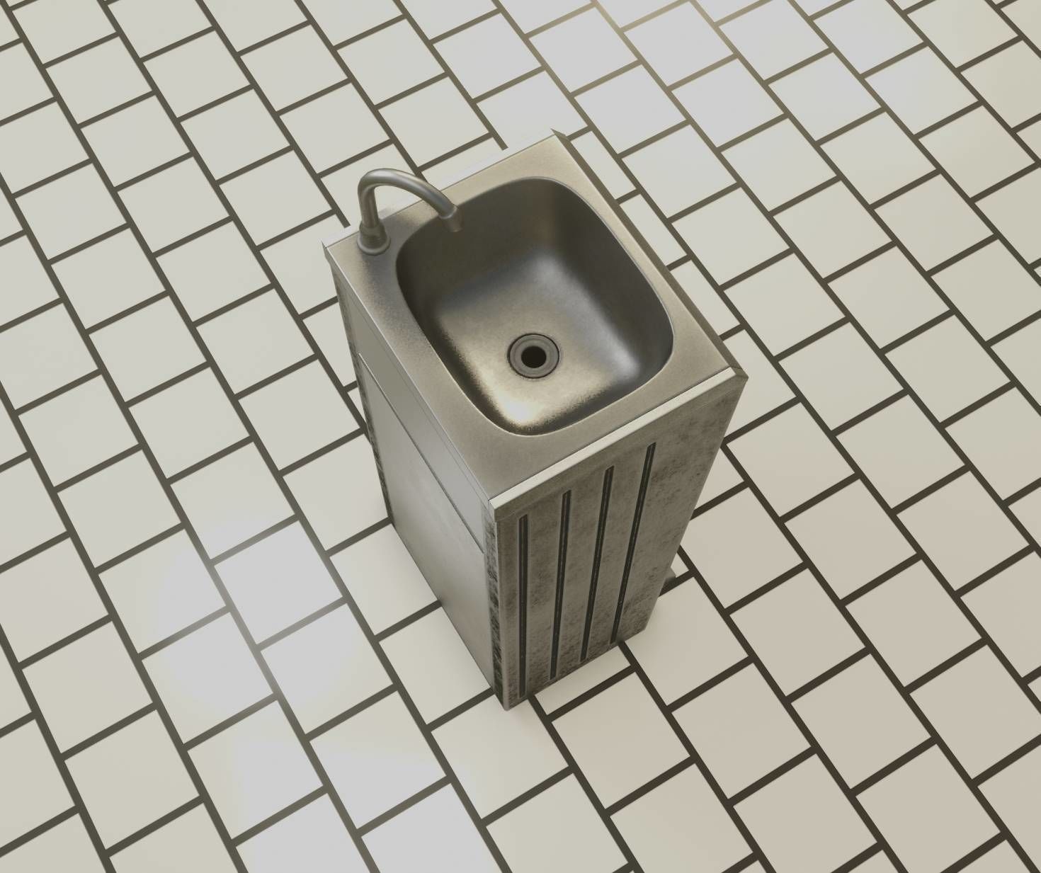 Low-Poly and PBR-Textured Public Metal Sink - 17 - Low-poly 3D model_69