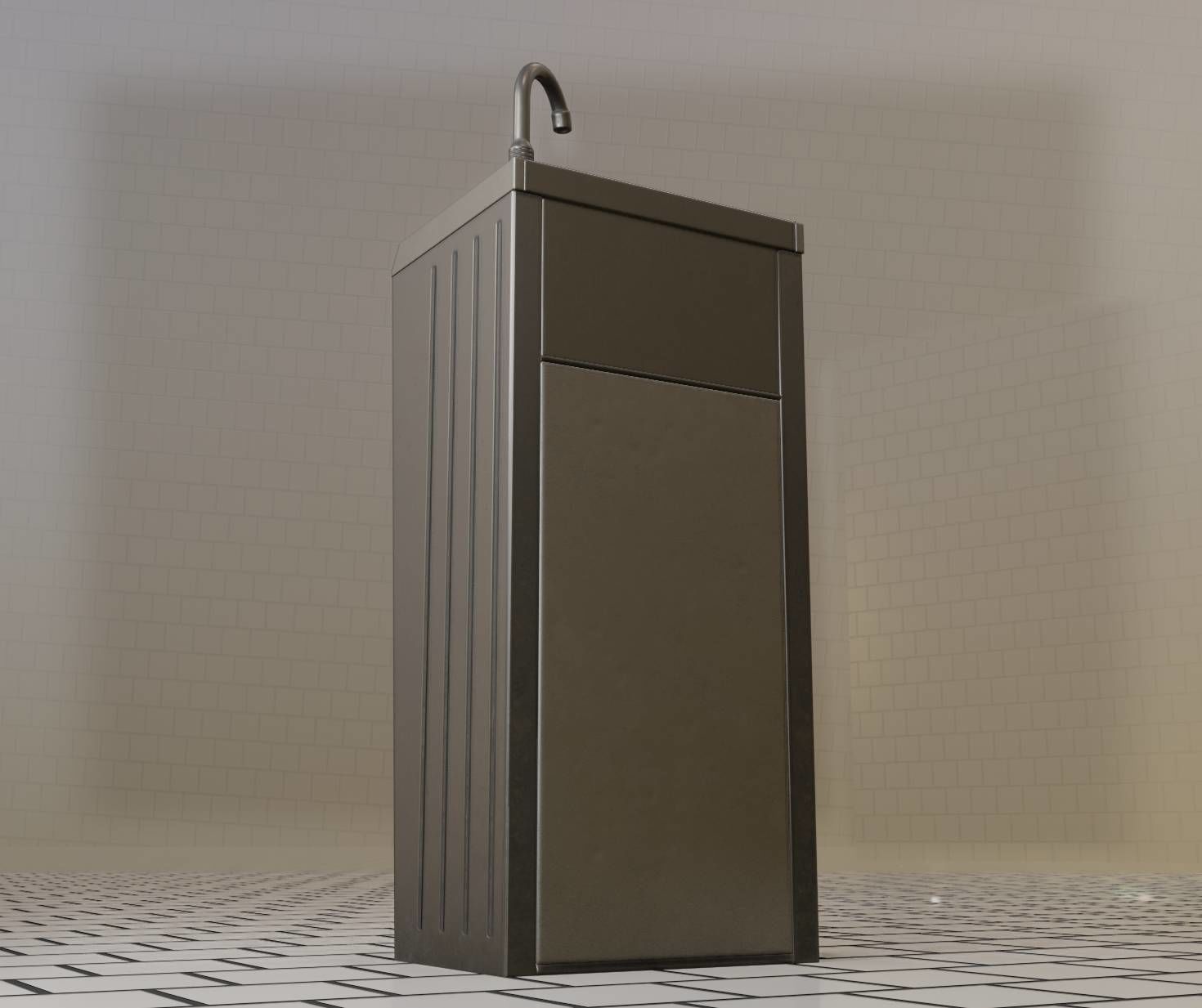 Low-Poly and PBR-Textured Public Metal Sink - 17 - Low-poly 3D model_25