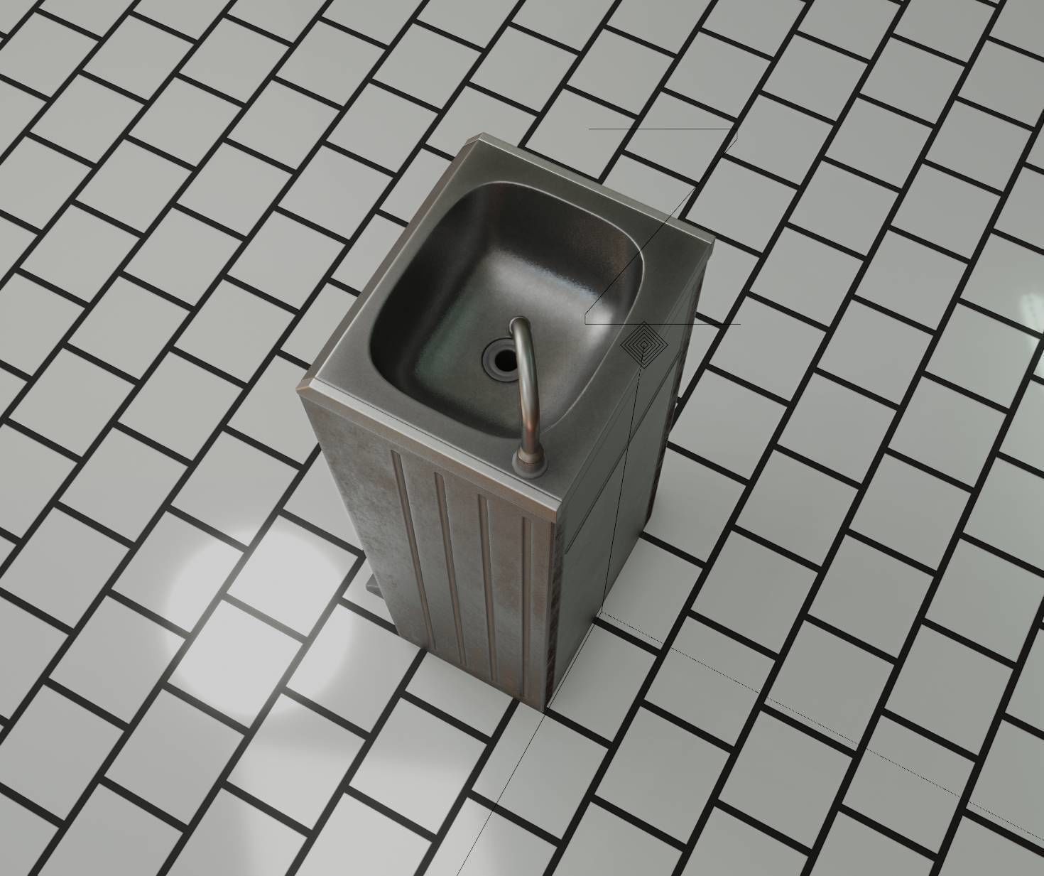 Low-Poly and PBR-Textured Public Metal Sink - 17 - Low-poly 3D model_61