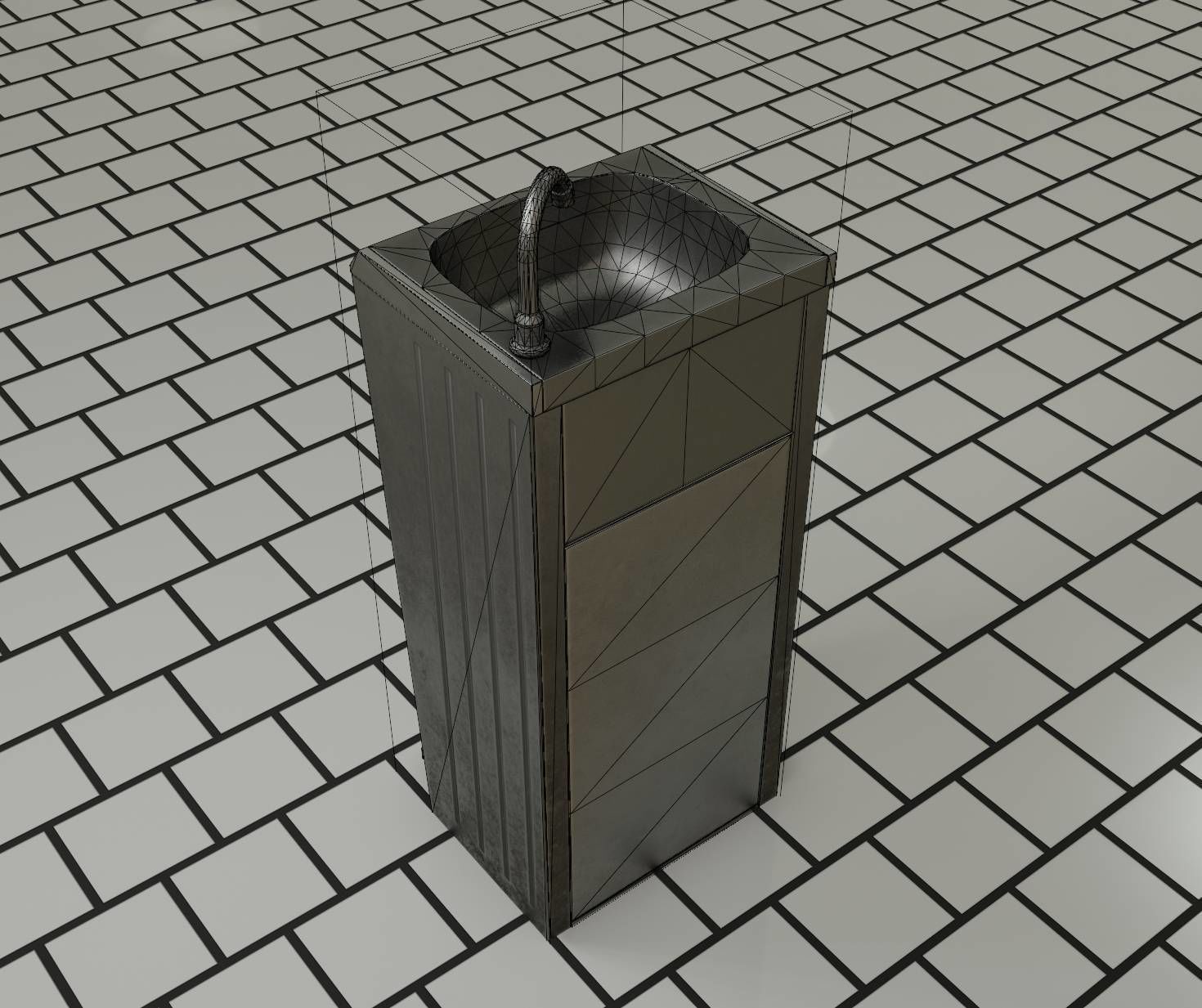 Low-Poly and PBR-Textured Public Metal Sink - 17 - Low-poly 3D model_42