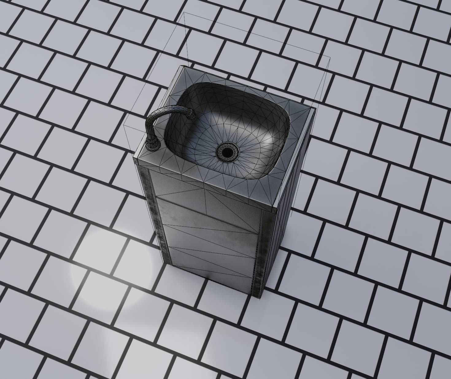 Low-Poly and PBR-Textured Public Metal Sink - 17 - Low-poly 3D model_59