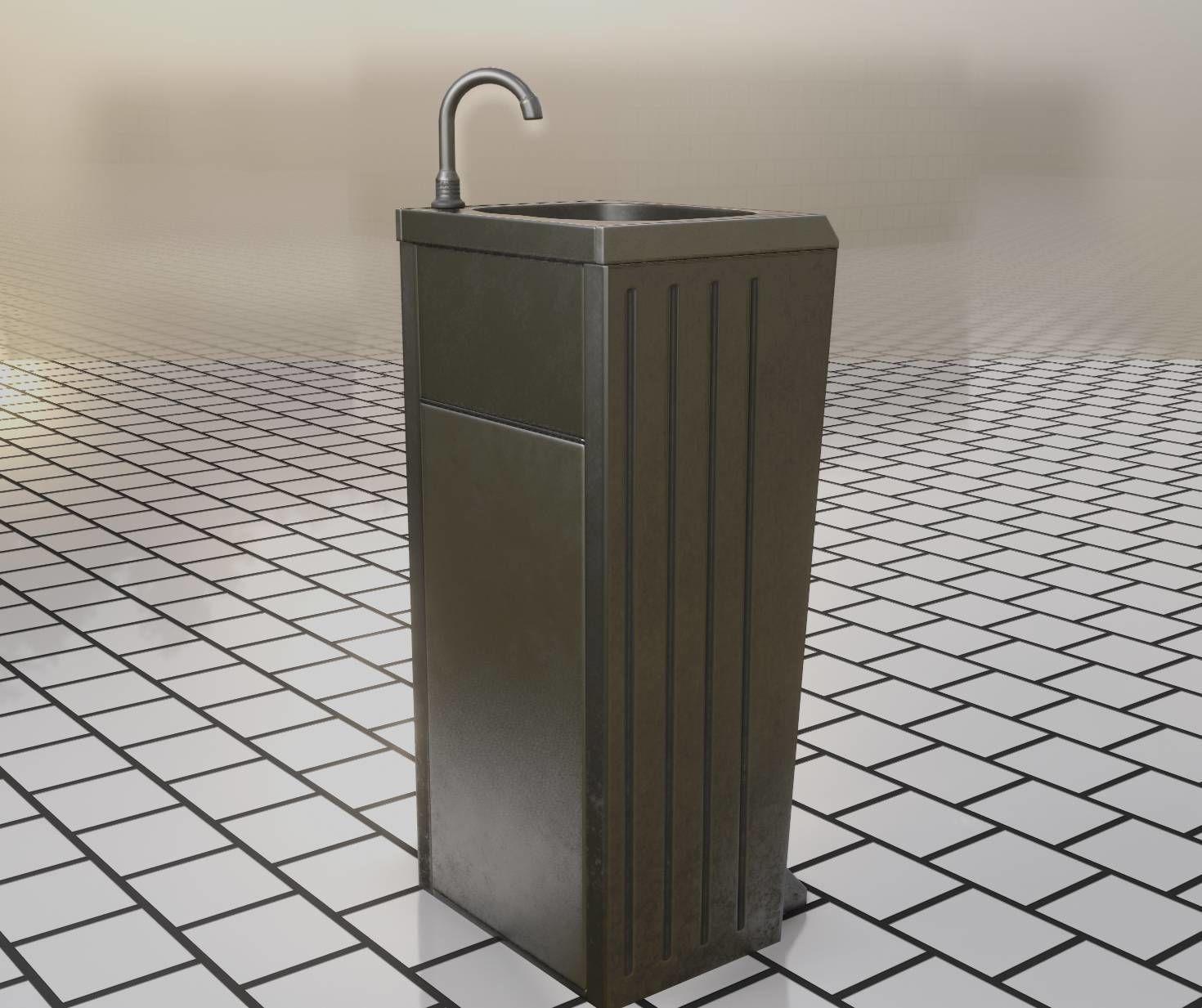 Low-Poly and PBR-Textured Public Metal Sink - 17 - Low-poly 3D model_48