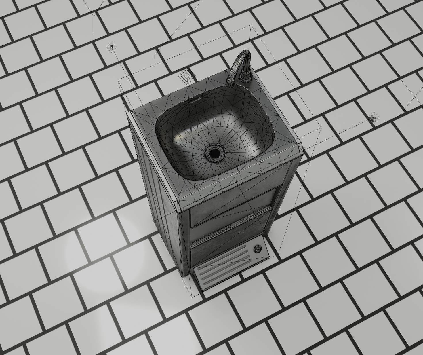 Low-Poly and PBR-Textured Public Metal Sink - 17 - Low-poly 3D model_9