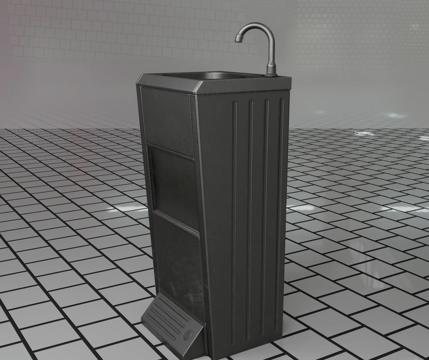 Low-Poly and PBR-Textured Public Metal Sink - 17 - Low-poly 3D model_8