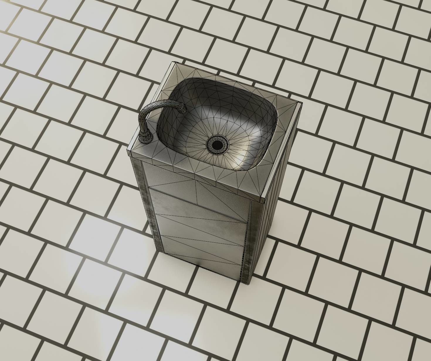 Low-Poly and PBR-Textured Public Metal Sink - 17 - Low-poly 3D model_83