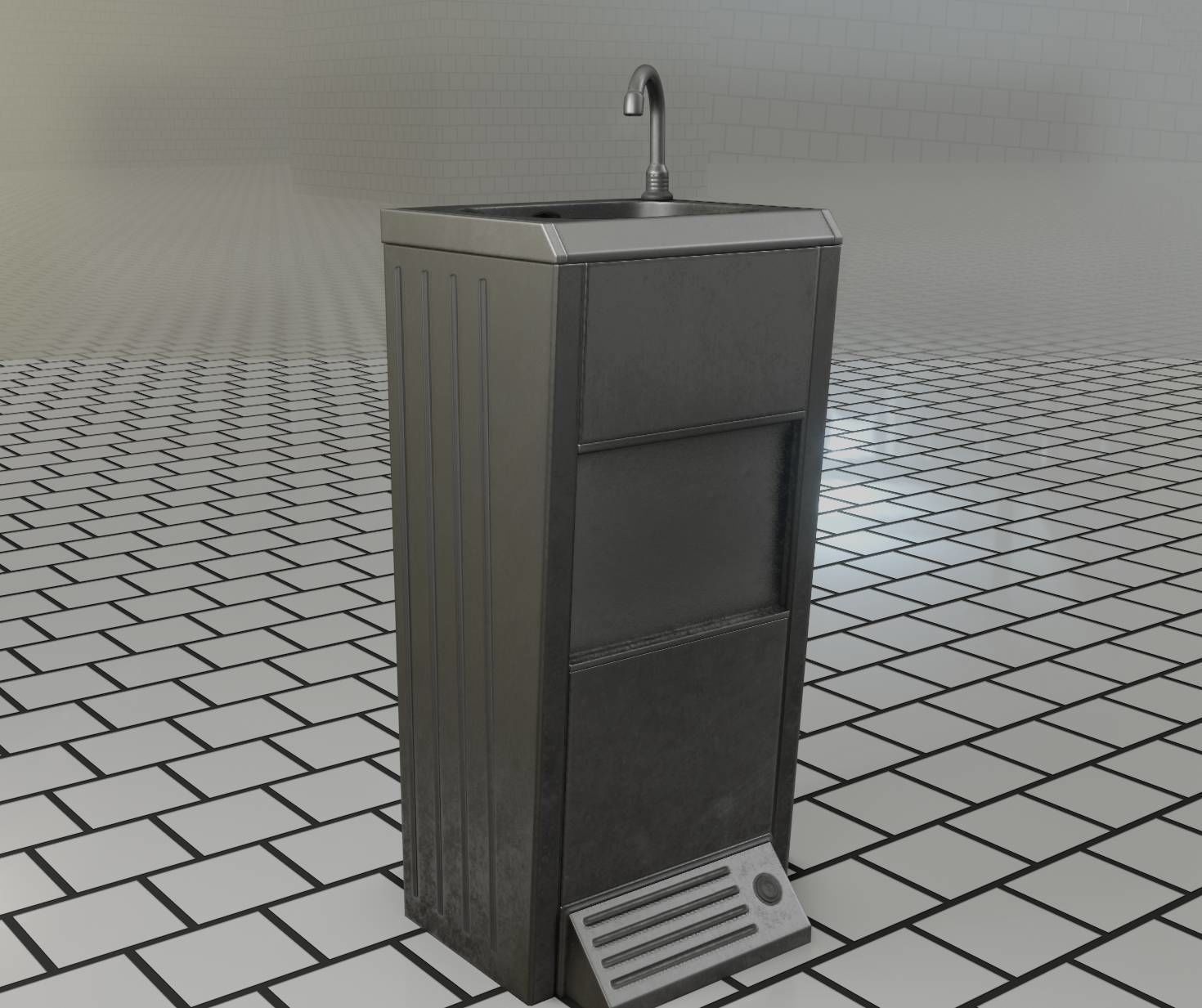 Low-Poly and PBR-Textured Public Metal Sink - 17 - Low-poly 3D model_87