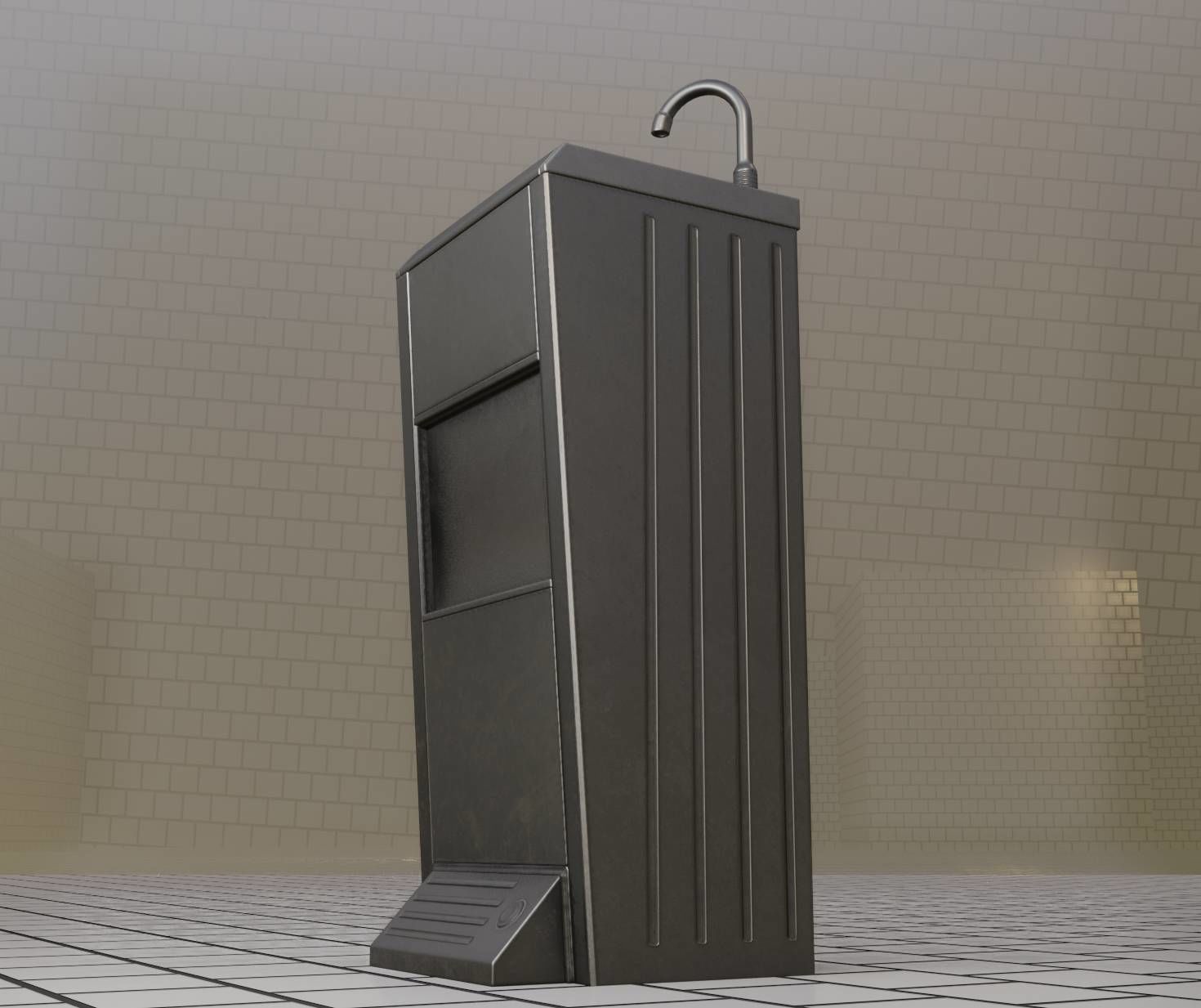 Low-Poly and PBR-Textured Public Metal Sink - 17 - Low-poly 3D model_96