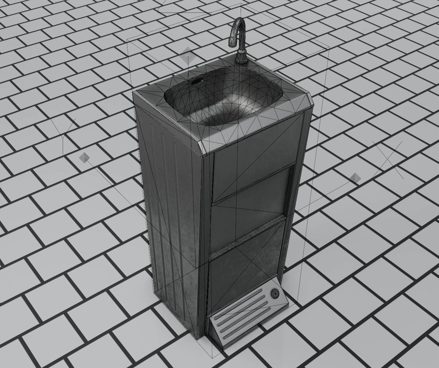 Low-Poly and PBR-Textured Public Metal Sink - 17 - Low-poly 3D model_23