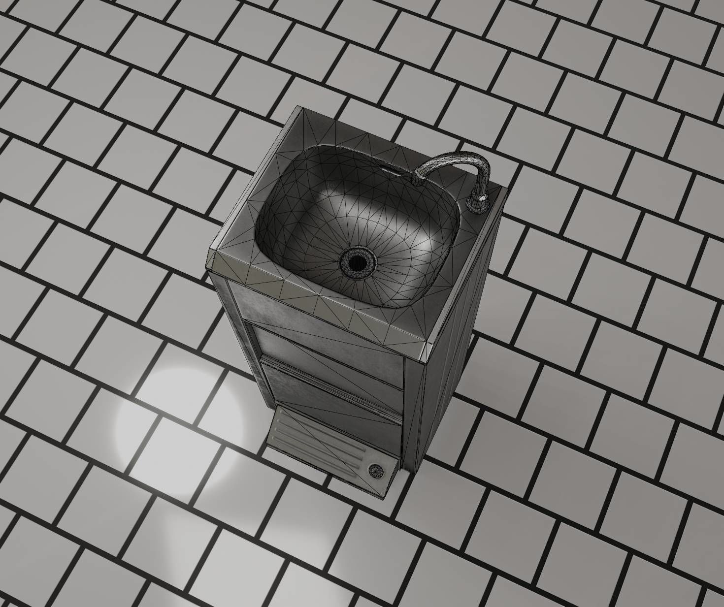 Low-Poly and PBR-Textured Public Metal Sink - 17 - Low-poly 3D model_63
