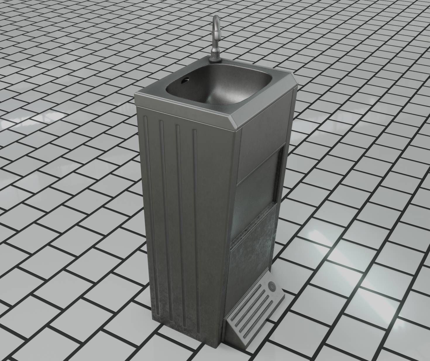 Low-Poly and PBR-Textured Public Metal Sink - 17 - Low-poly 3D model_17