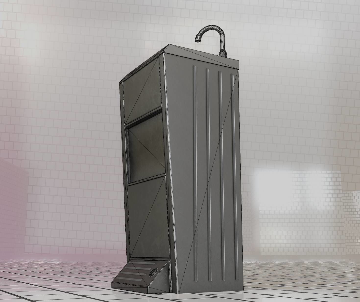 Low-Poly and PBR-Textured Public Metal Sink - 17 - Low-poly 3D model_53