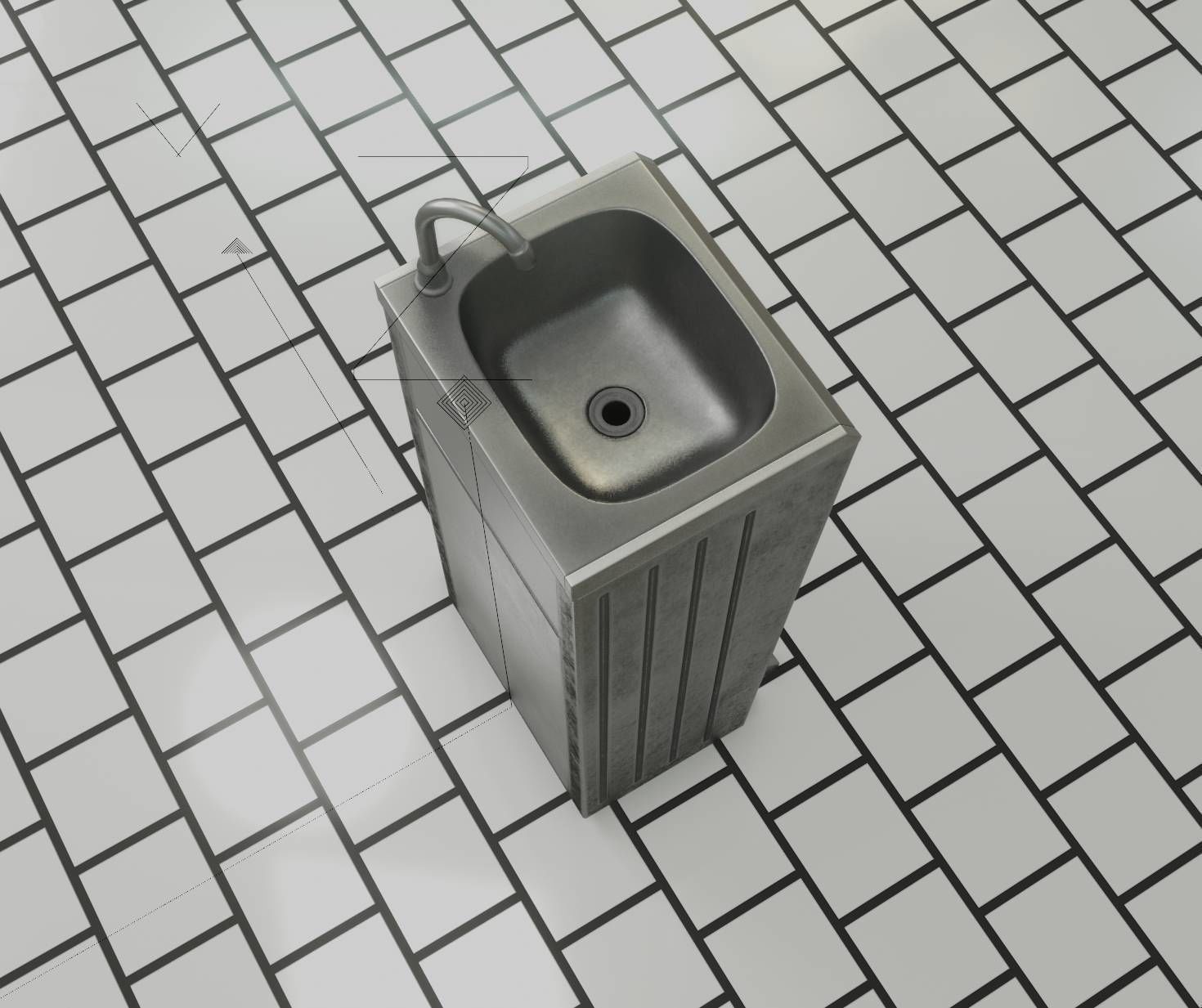 Low-Poly and PBR-Textured Public Metal Sink - 17 - Low-poly 3D model_32