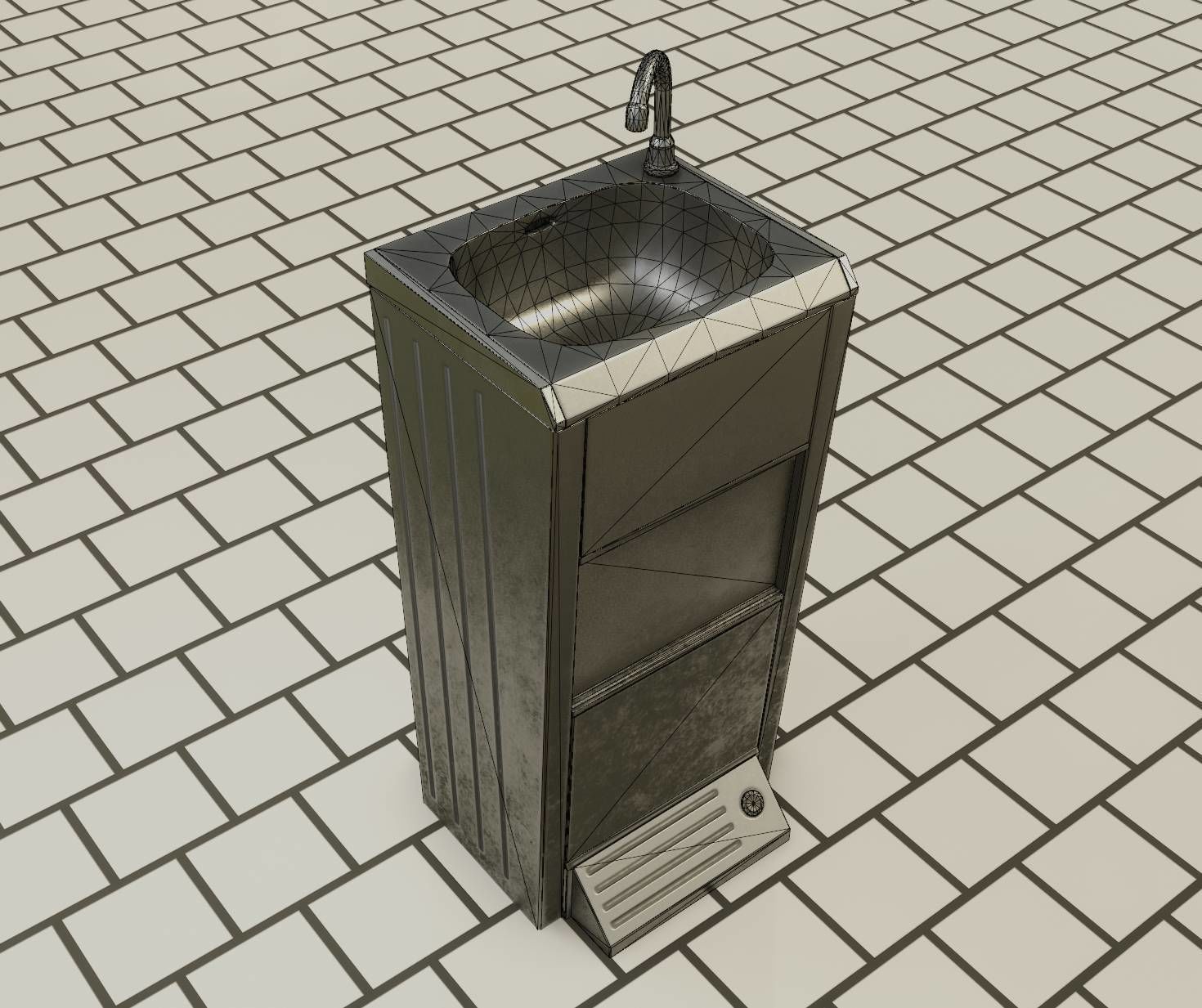 Low-Poly and PBR-Textured Public Metal Sink - 17 - Low-poly 3D model_71