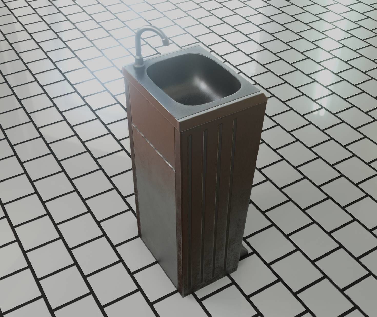 Low-Poly and PBR-Textured Public Metal Sink - 17 - Low-poly 3D model_73