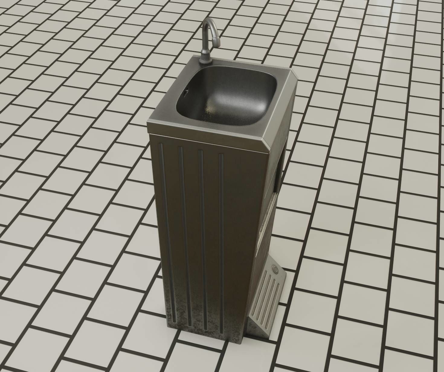 Low-Poly and PBR-Textured Public Metal Sink - 17 - Low-poly 3D model_72