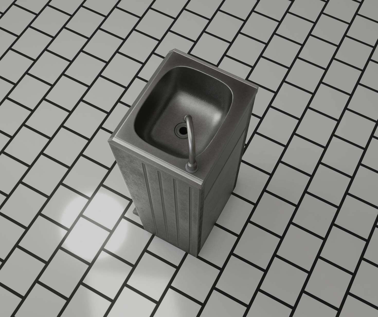 Low-Poly and PBR-Textured Public Metal Sink - 17 - Low-poly 3D model_35
