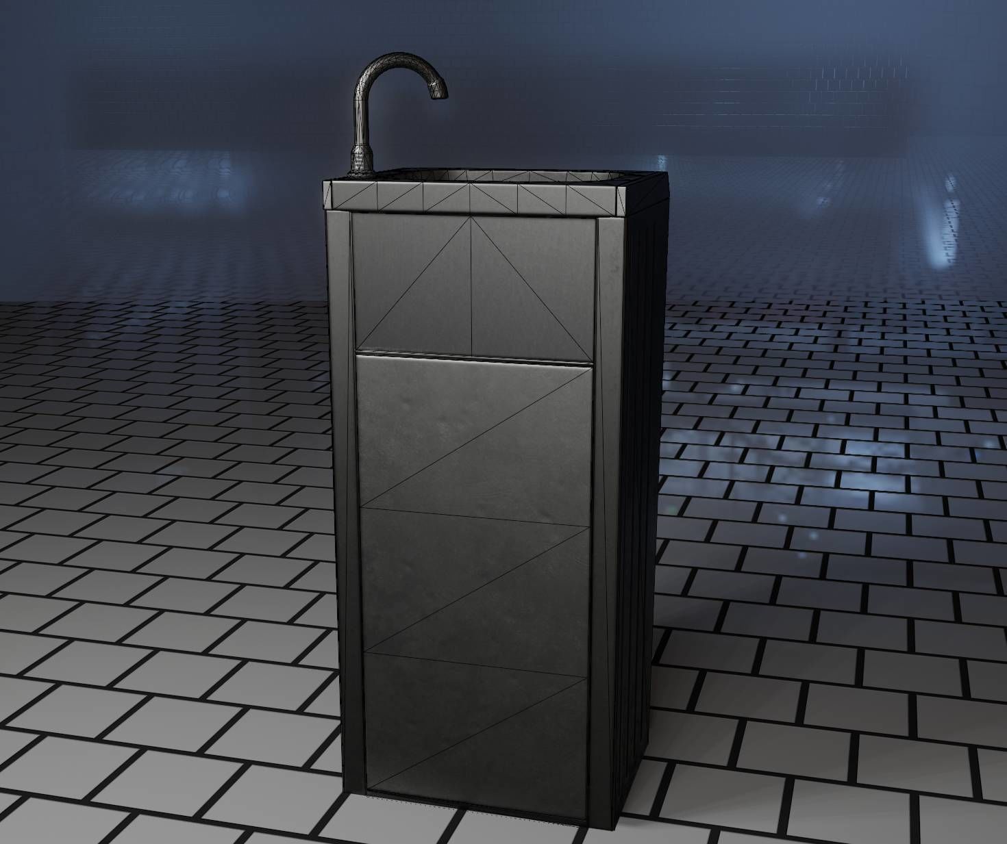 Low-Poly and PBR-Textured Public Metal Sink - 17 - Low-poly 3D model_5