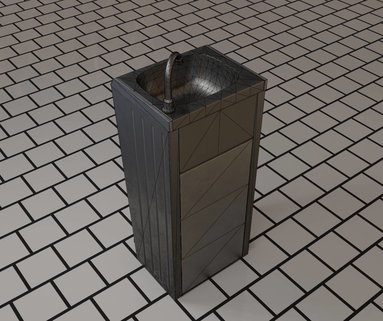 Low-Poly and PBR-Textured Public Metal Sink - 17 - Low-poly 3D model_86