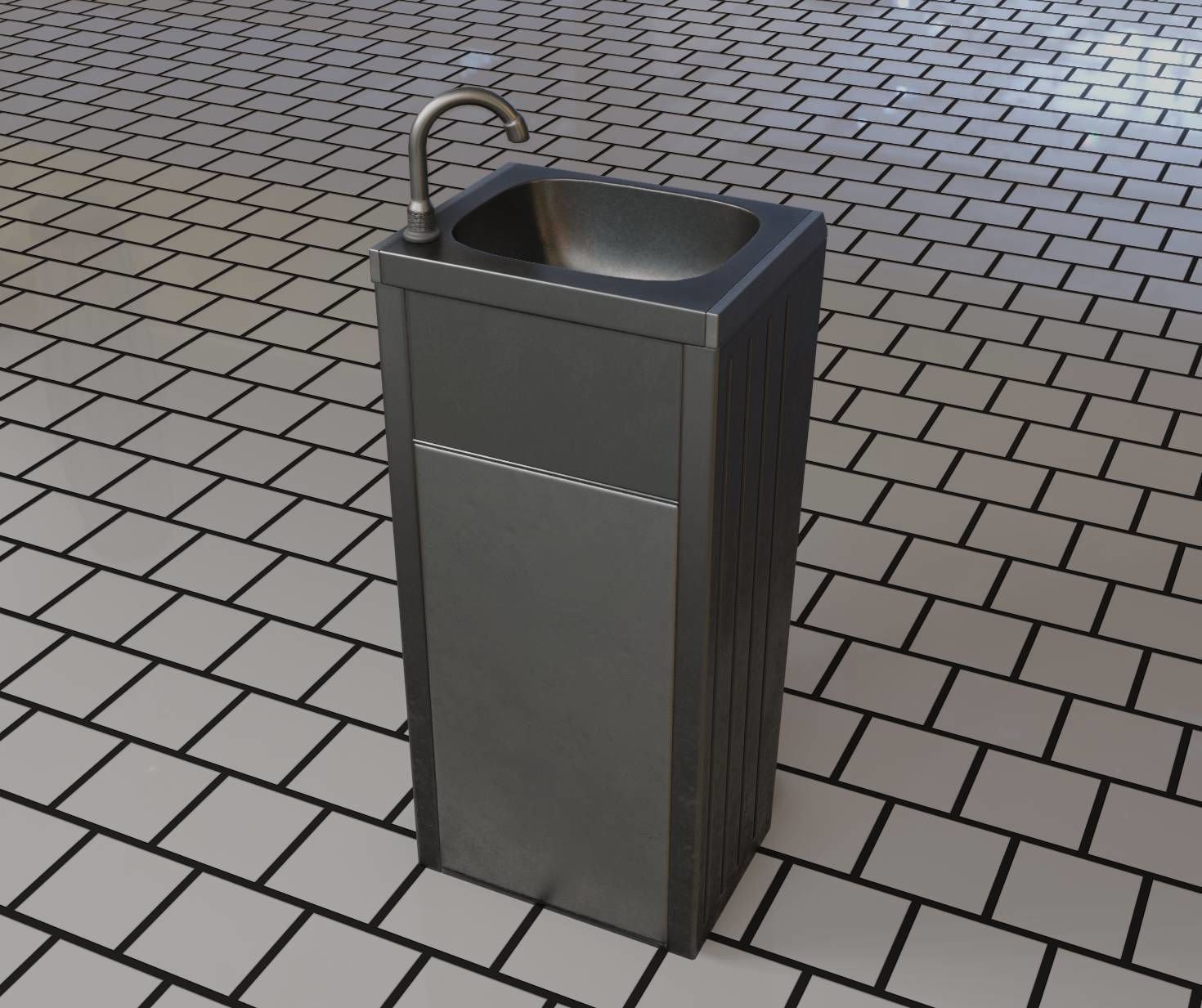 Low-Poly and PBR-Textured Public Metal Sink - 17 - Low-poly 3D model_37