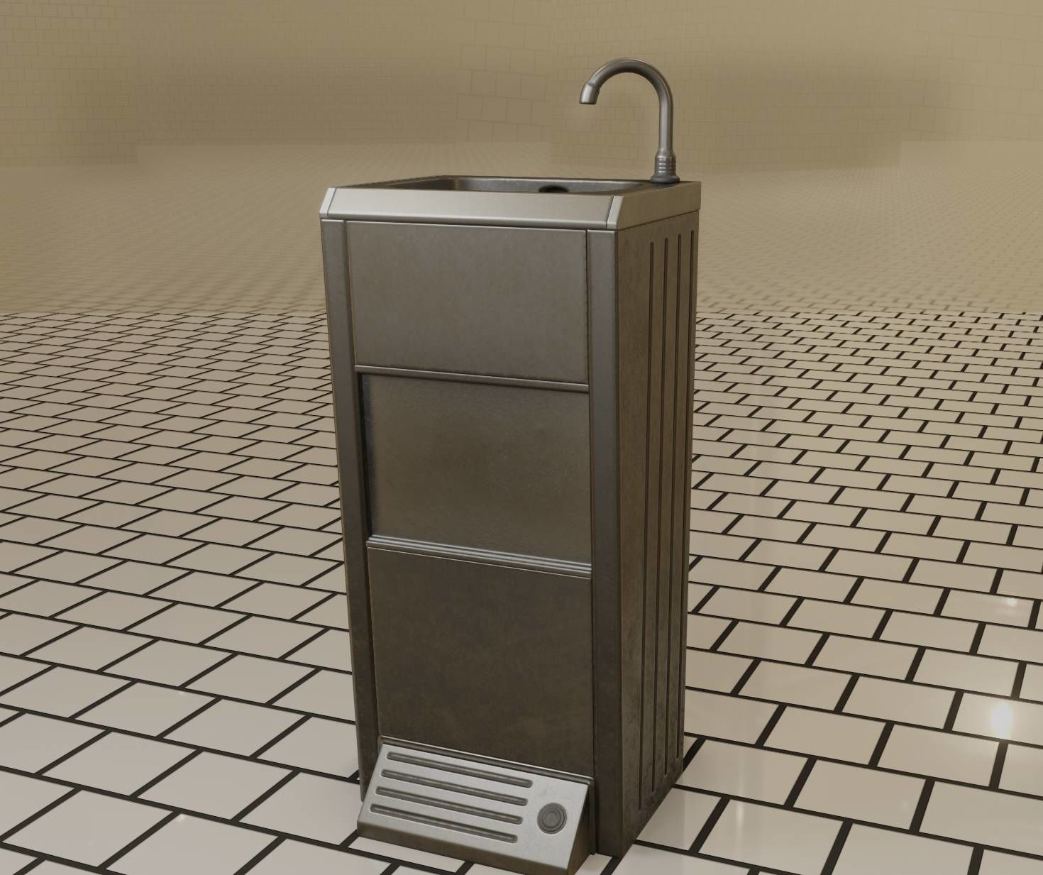 Low-Poly and PBR-Textured Public Metal Sink - 17 - Low-poly 3D model_45