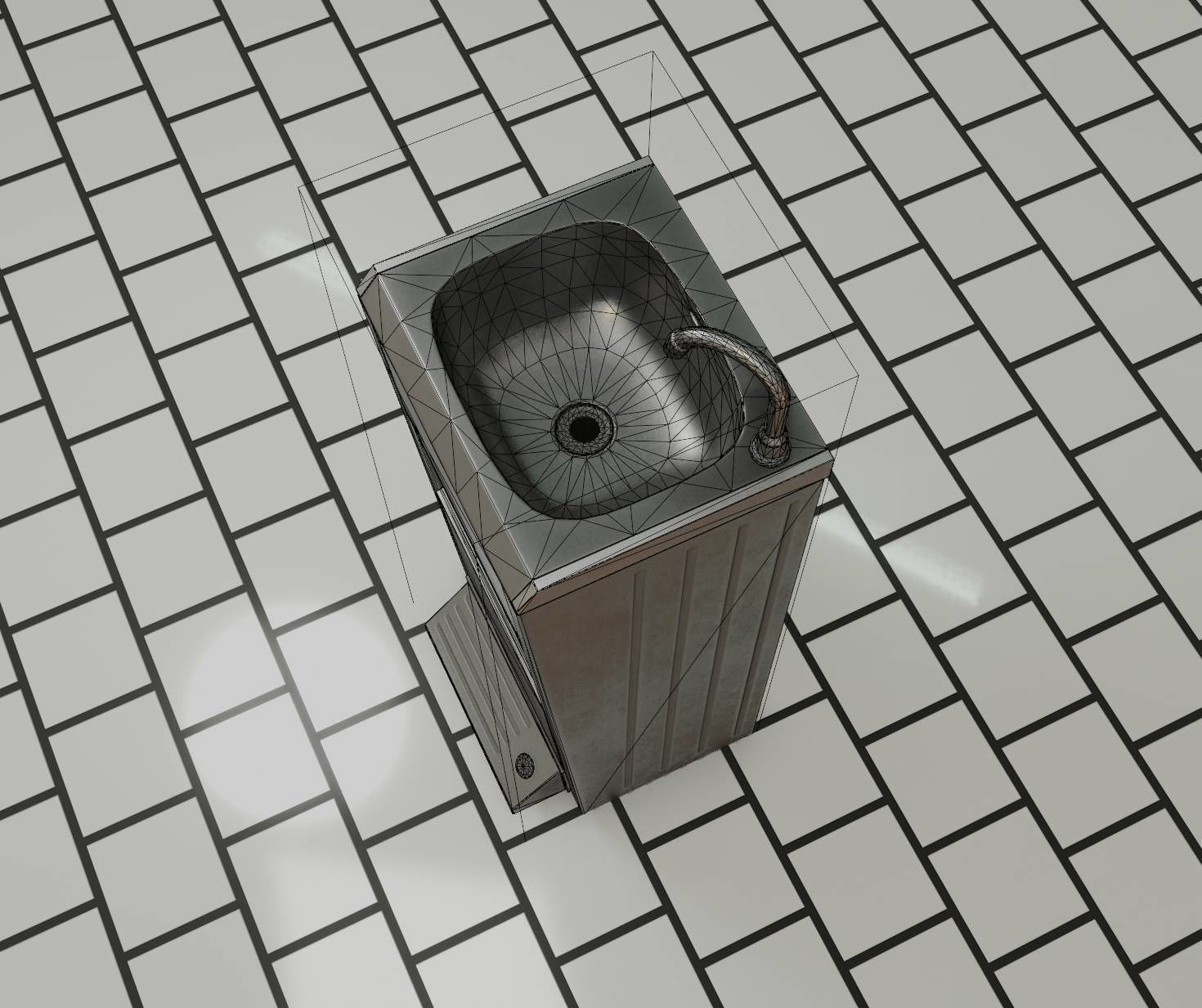 Low-Poly and PBR-Textured Public Metal Sink - 17 - Low-poly 3D model_14
