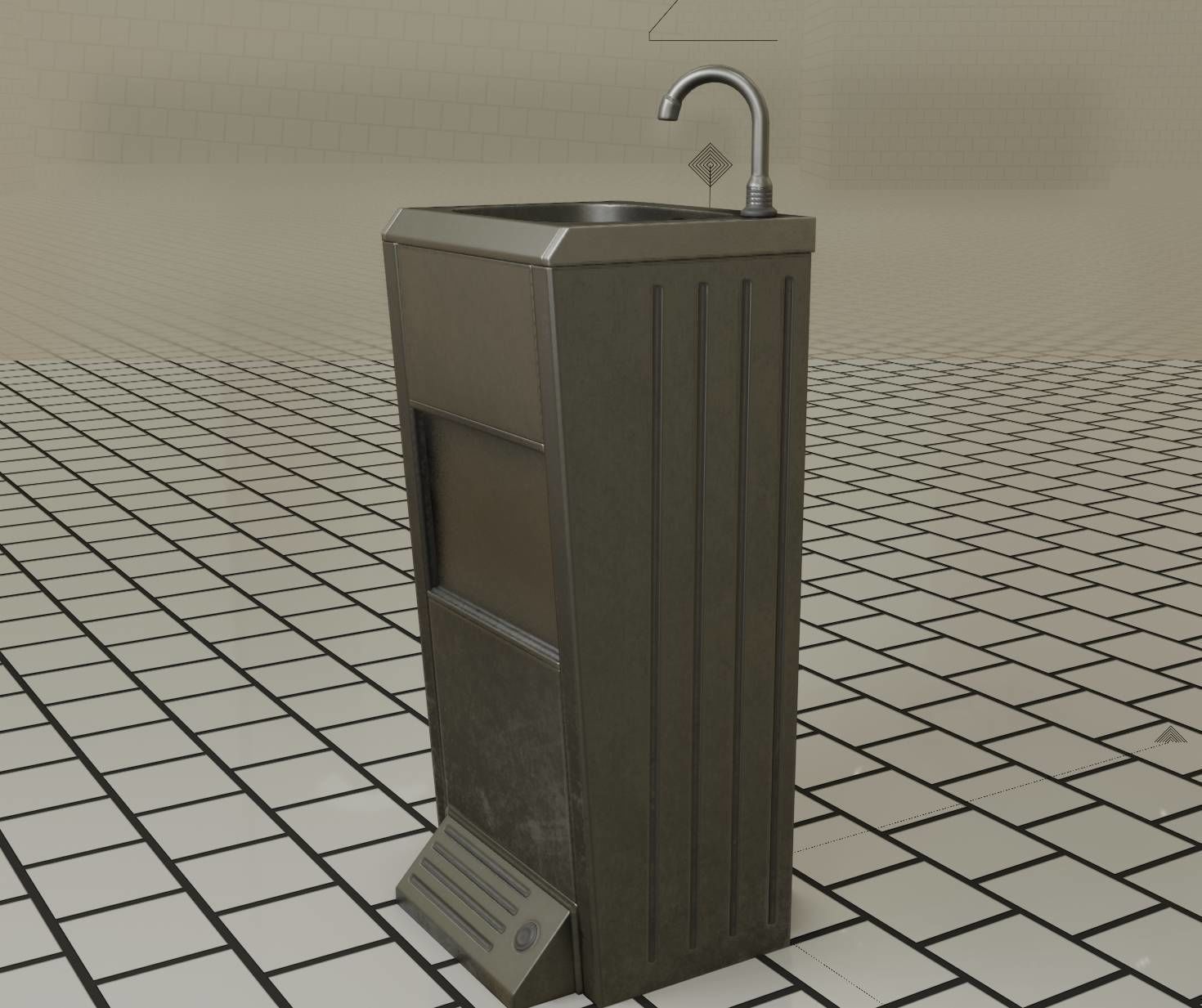 Low-Poly and PBR-Textured Public Metal Sink - 17 - Low-poly 3D model_44