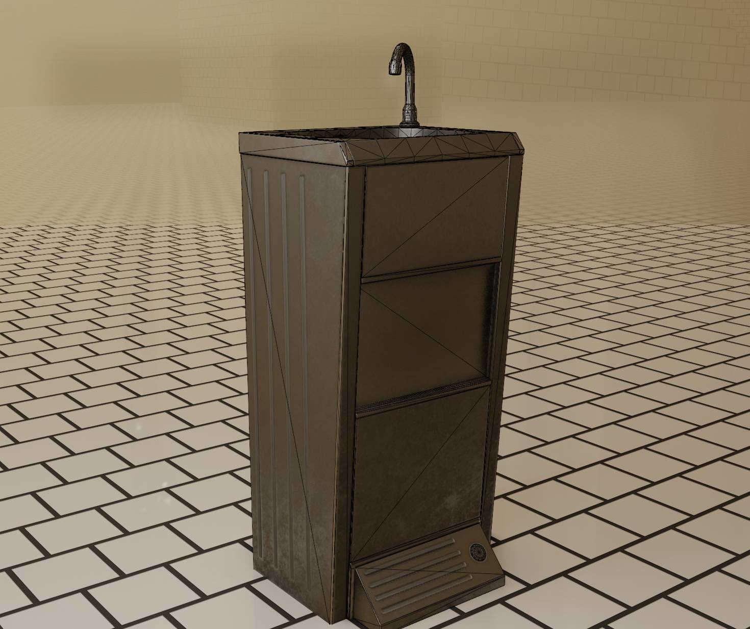 Low-Poly and PBR-Textured Public Metal Sink - 17 - Low-poly 3D model_46