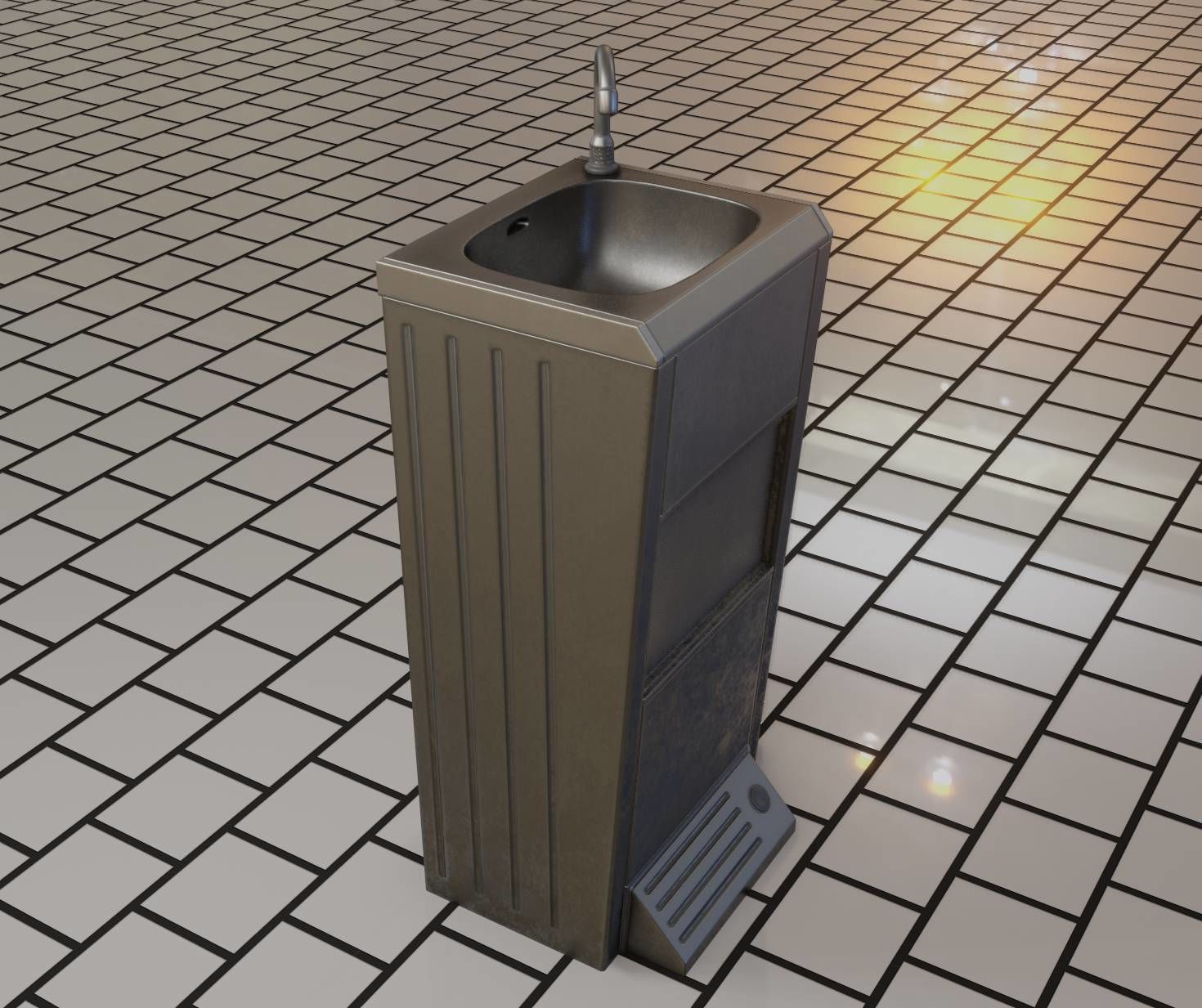 Low-Poly and PBR-Textured Public Metal Sink - 17 - Low-poly 3D model_65