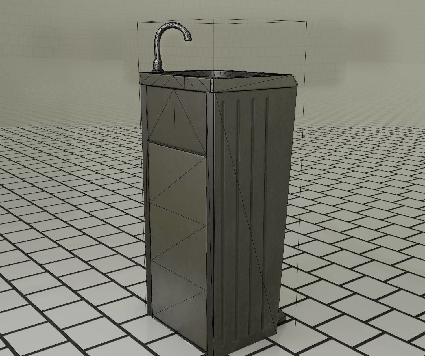 Low-Poly and PBR-Textured Public Metal Sink - 17 - Low-poly 3D model_88