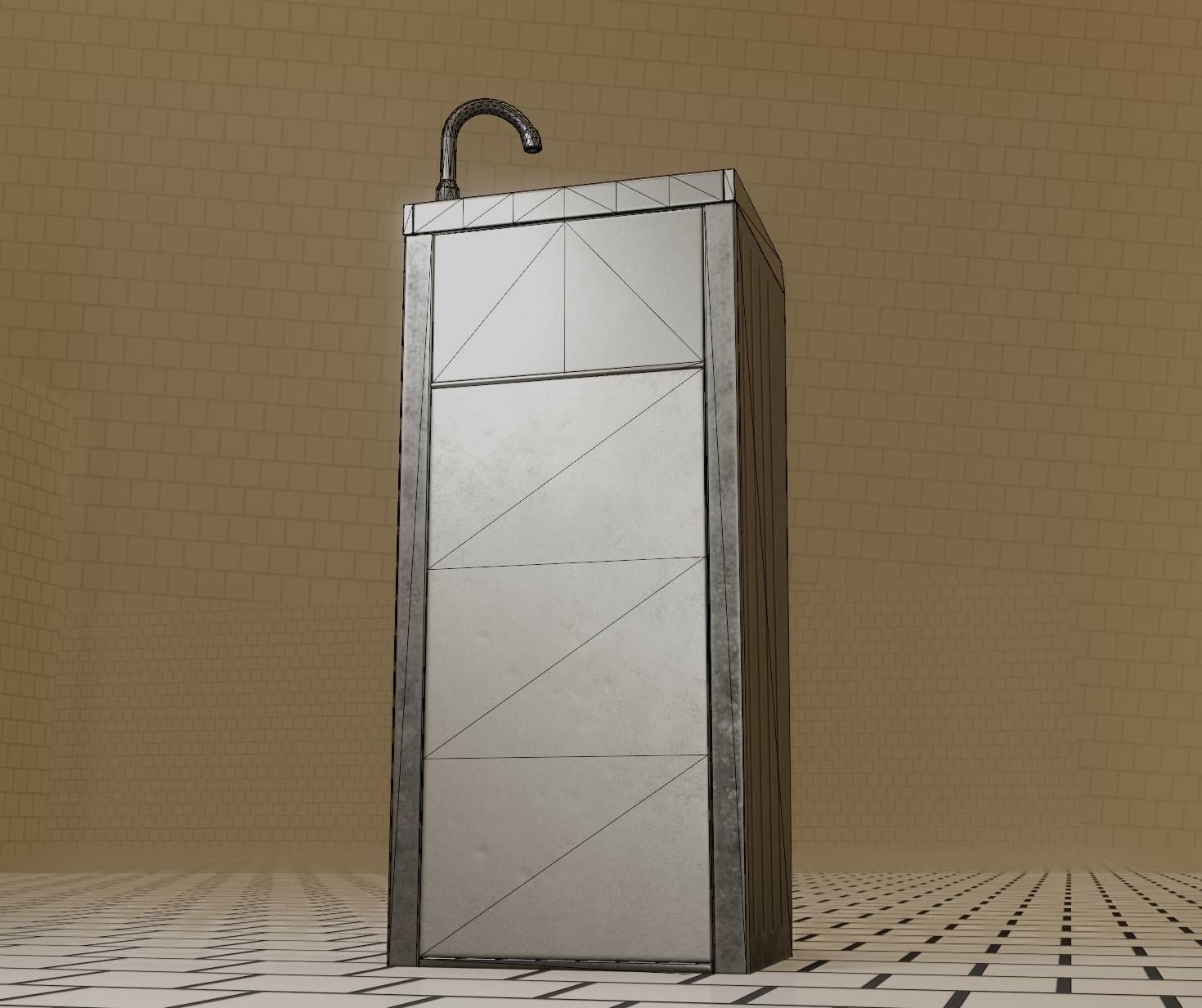 Low-Poly and PBR-Textured Public Metal Sink - 17 - Low-poly 3D model_21
