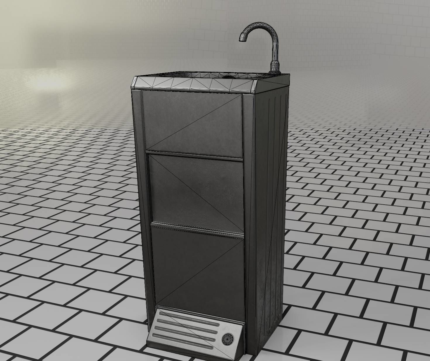 Low-Poly and PBR-Textured Public Metal Sink - 17 - Low-poly 3D model_91